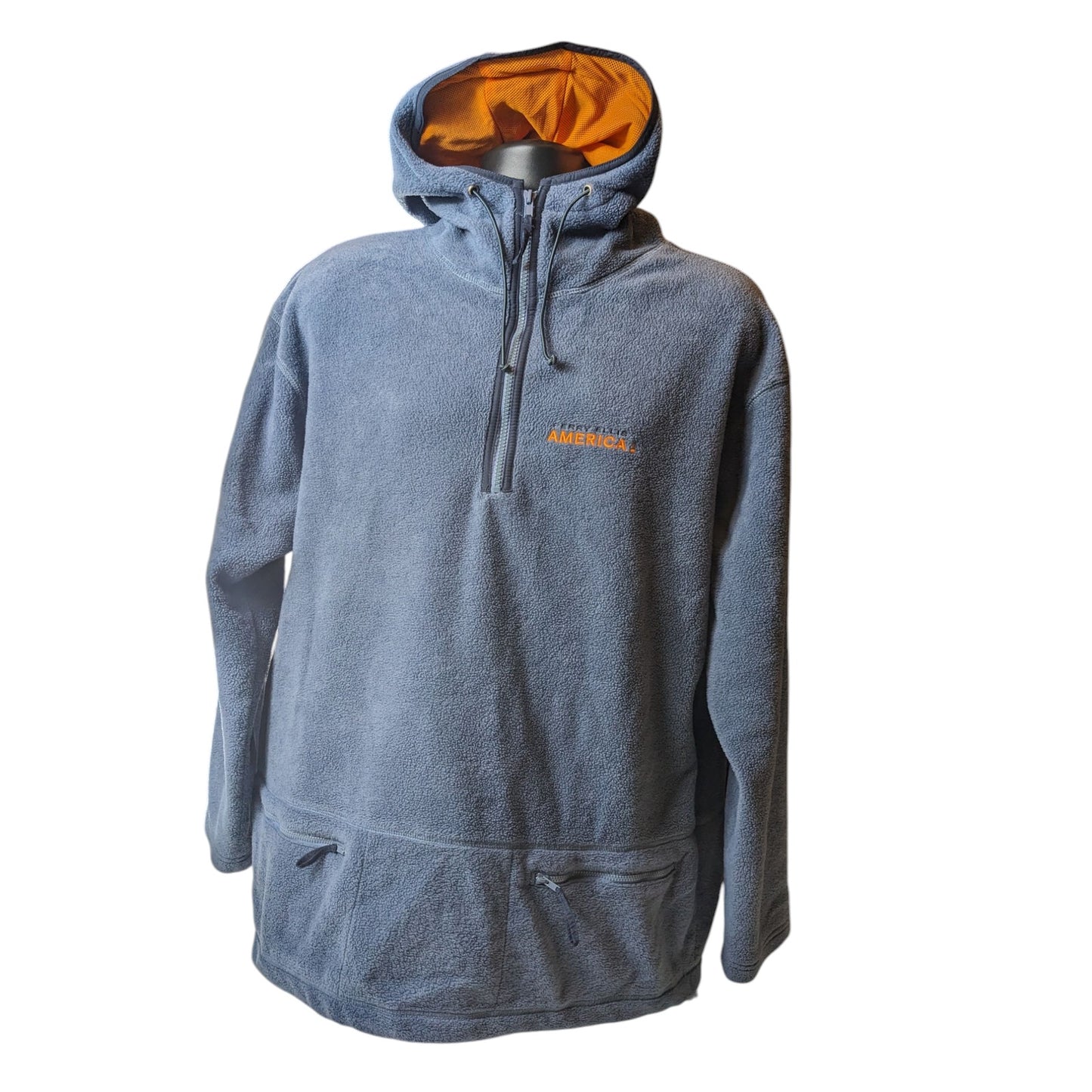 Perry Ellis Hoodie Mens Large Fleece Pullover Jacket Blue Zip Pockets Sweatshirt