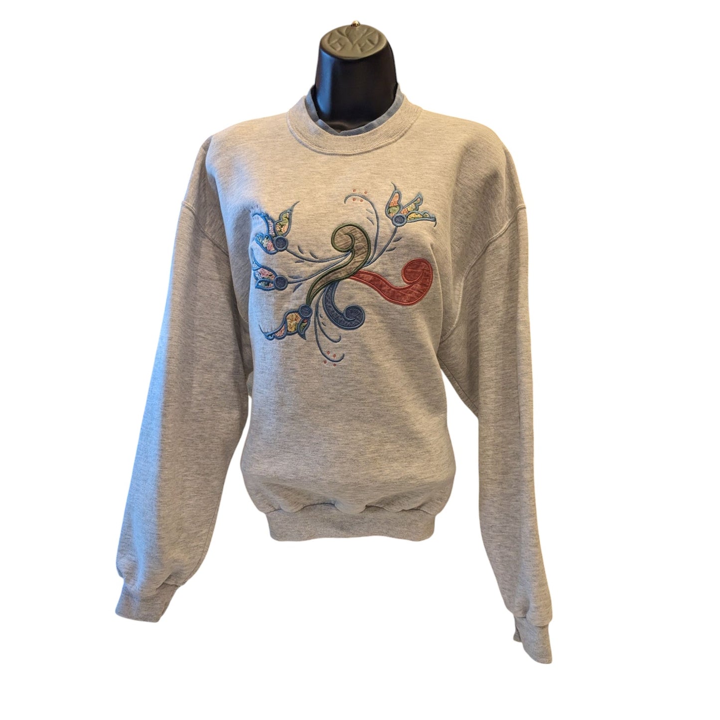 Vintage Jerzees Sweatshirt Women Large Embroidered Floral Pullover Retro 90s