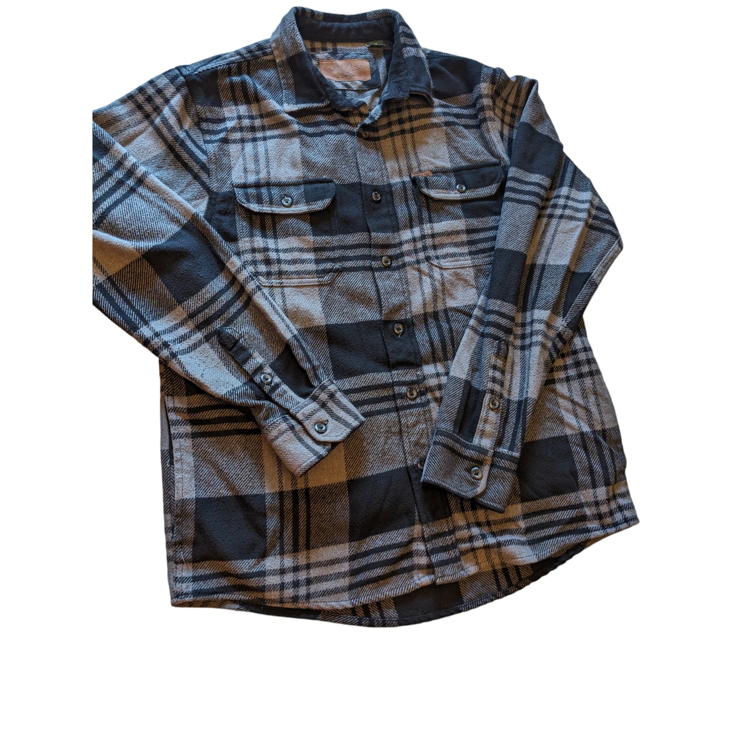 Orvis Flannel Shirt Mens Medium Plaid Button Outdoor Lumberjack Rugged Layering
