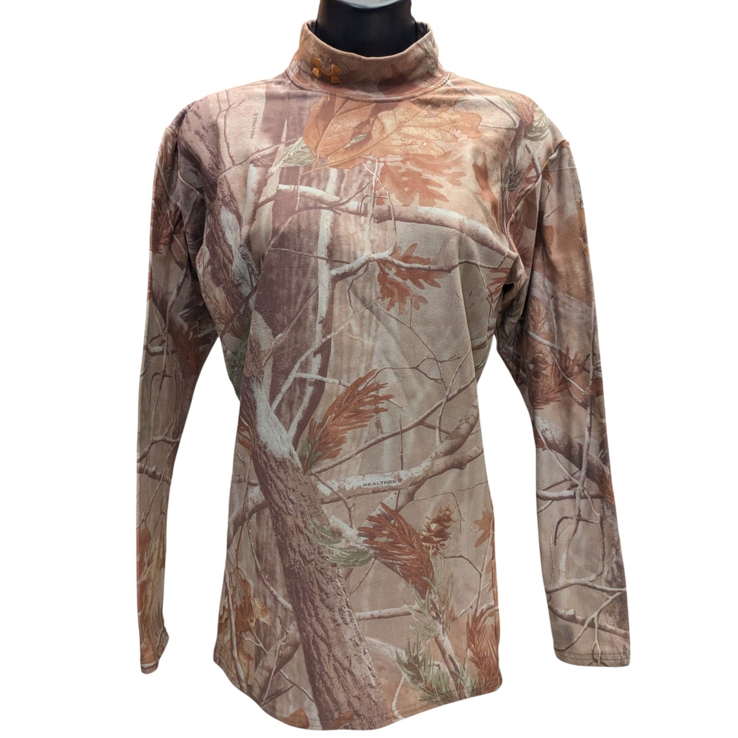 Under Armour Realtree Long Sleeve Mock Neck Shirt Women Large Camo Hunting Hike