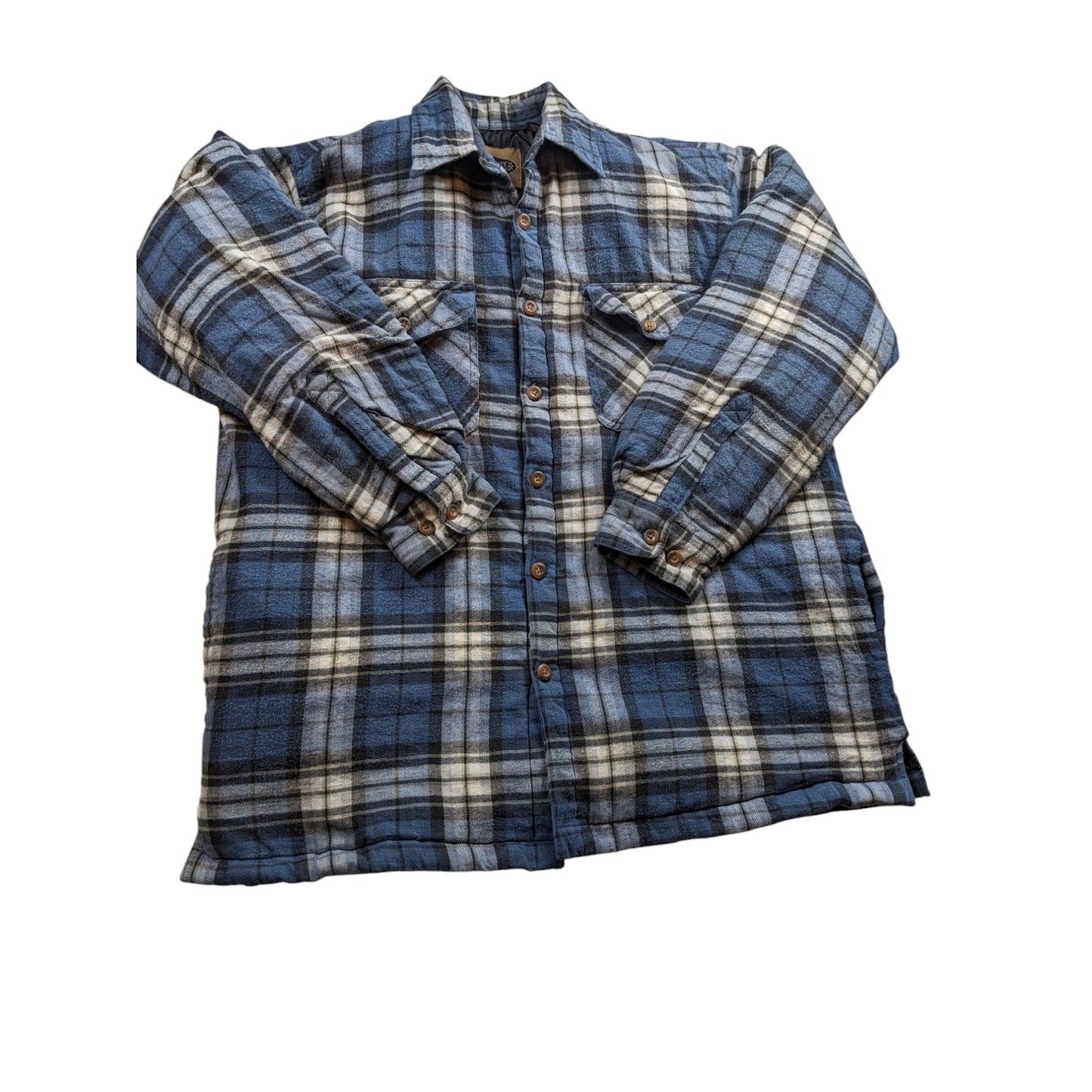 Canyon Guide Outfitters Quilted Flannel Jacket Mens Large Blue Plaid Shirt Coat