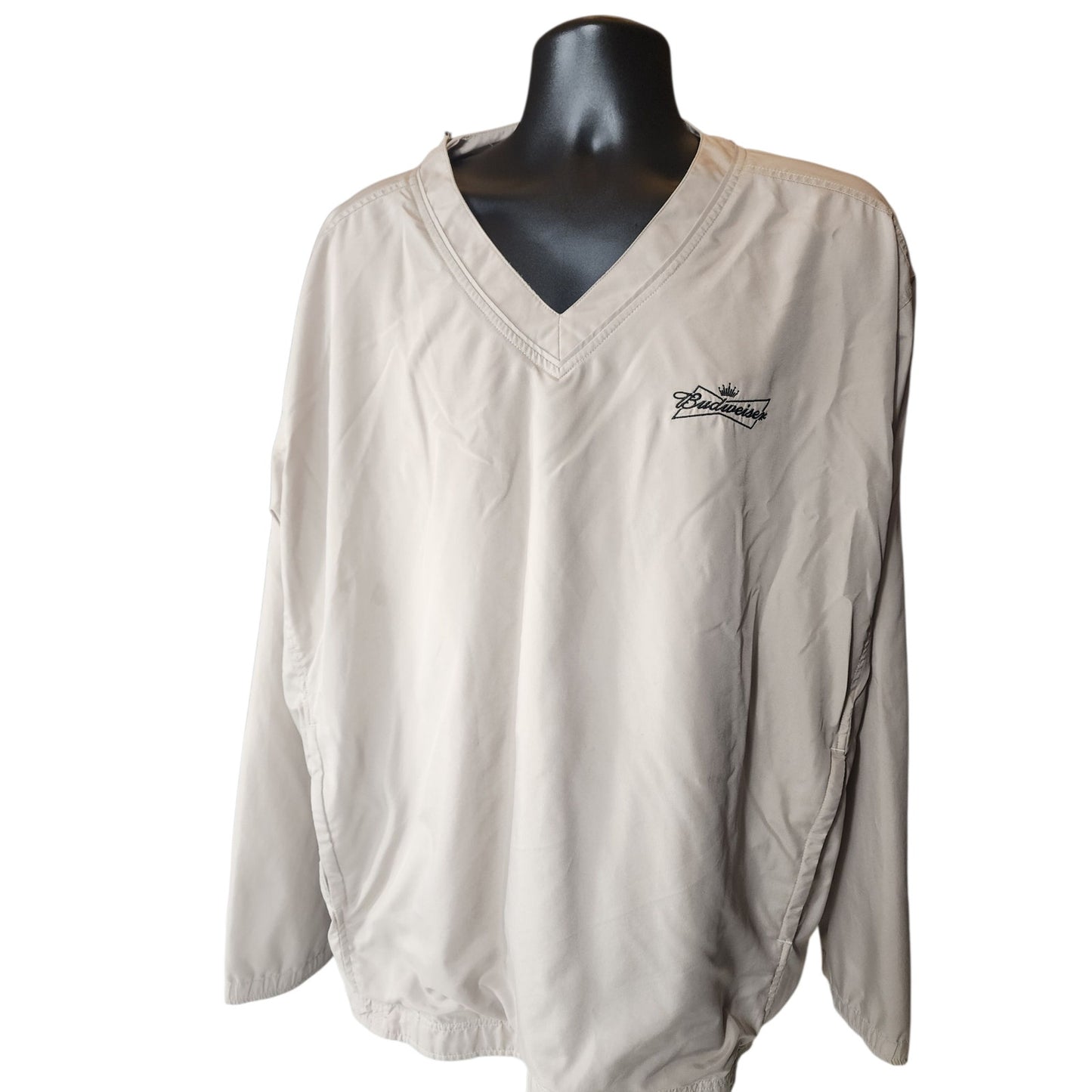 Vansport Budweiser Pullover Windbreaker Mens 2XL Logo V-Neck Lightweight Jacket