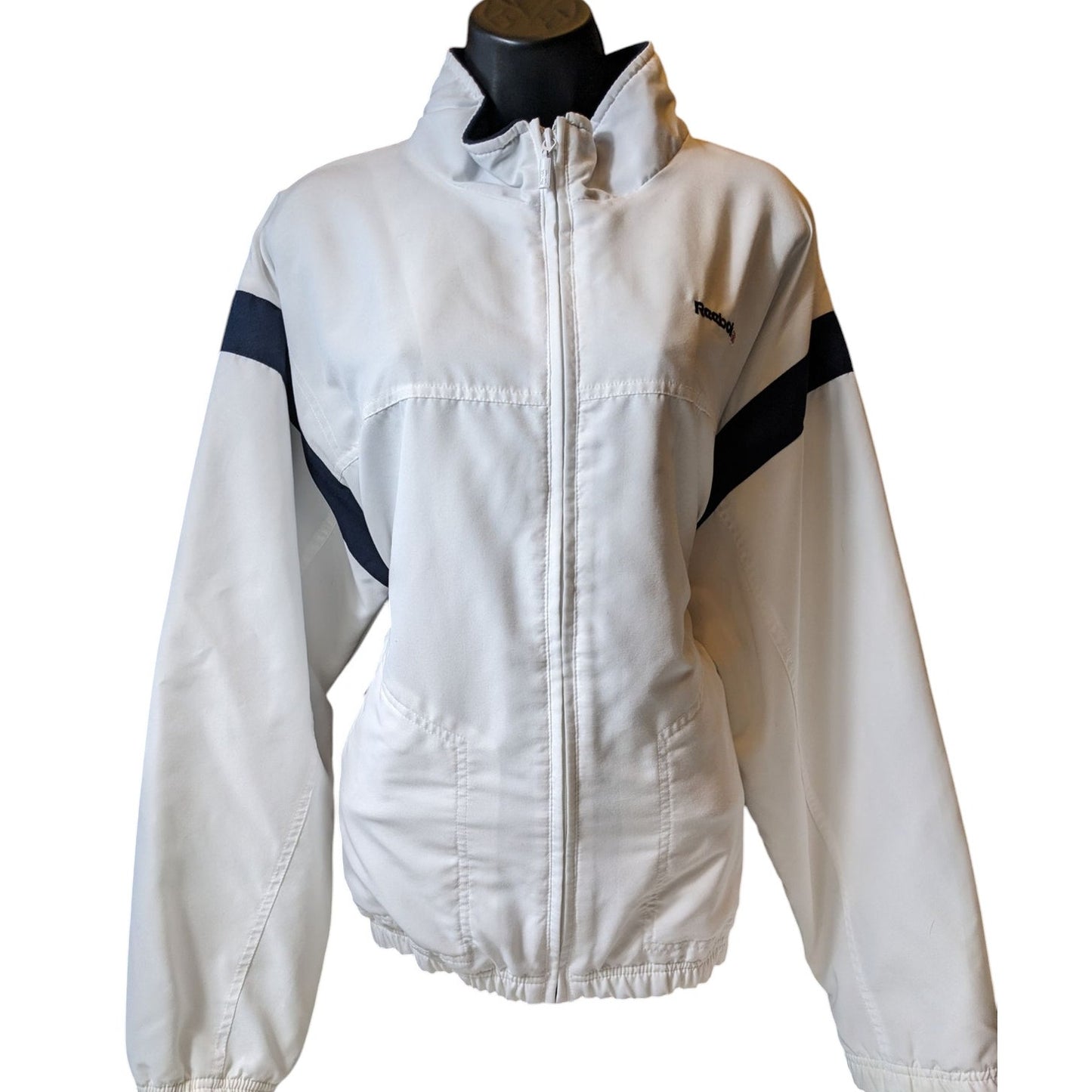 Reebok Classic Track Jacket Womens XL White Navy Full Zip Windbreaker Sporty