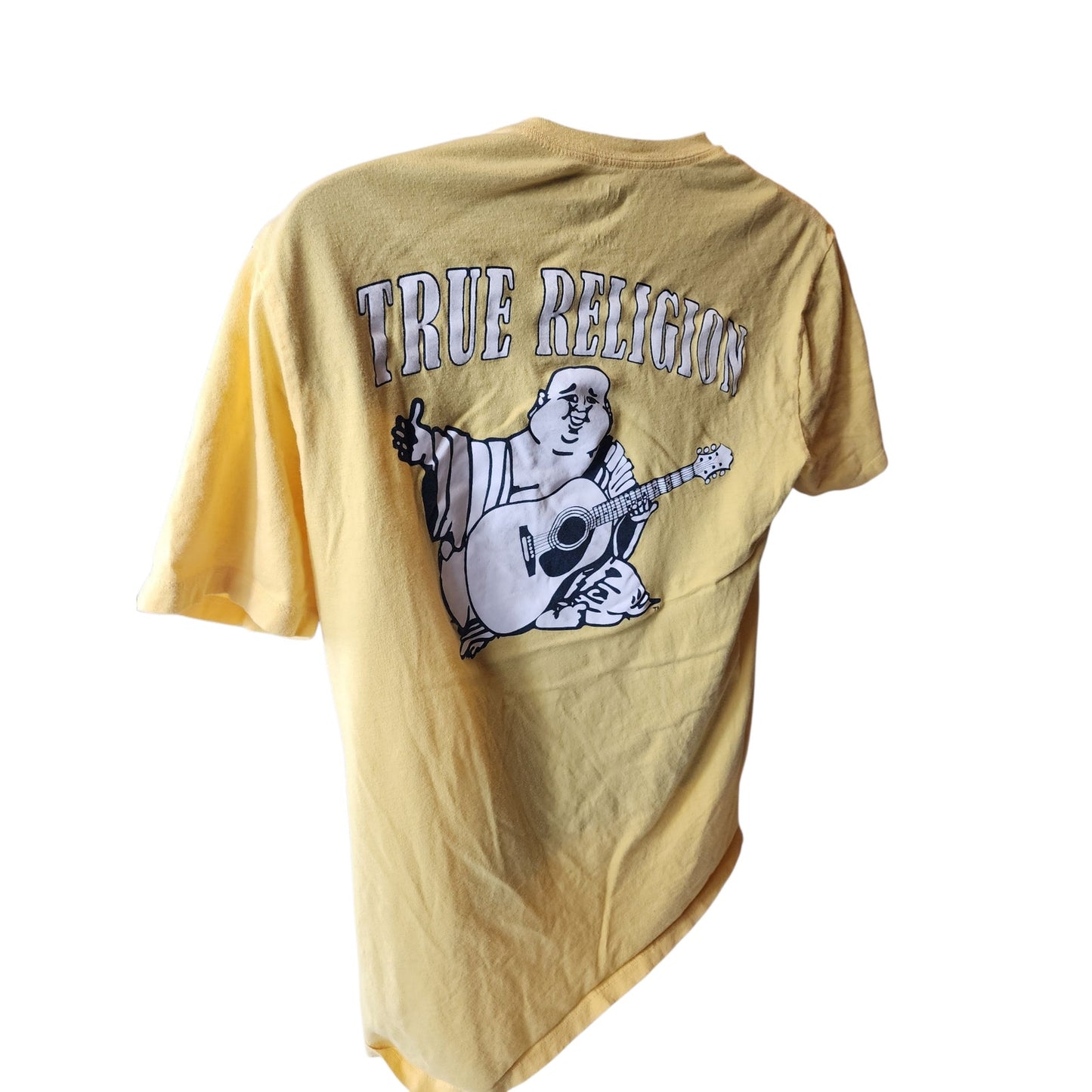 True Religion T Shirt Men Medium Graphic Tee Buddha Guitar Logo Streetwear Top