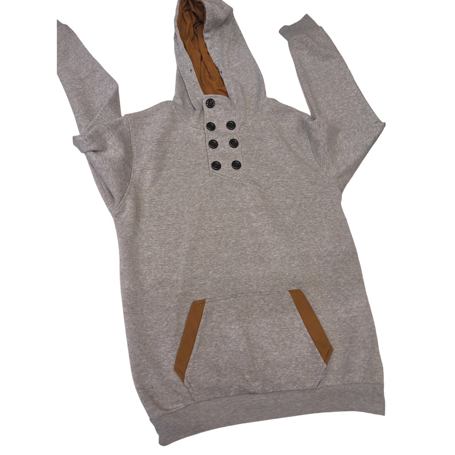 SPOP Hoodie Sweatshirt Womens XXL Pullover Buttons Gray Brown Athleisure Urban