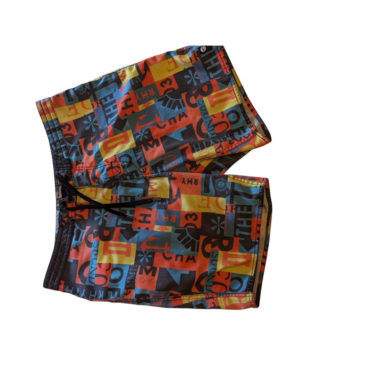 Rhythm Shorts Mens 34 Swim Trunks Board Colorful Print Surf Beachwear Drawstring