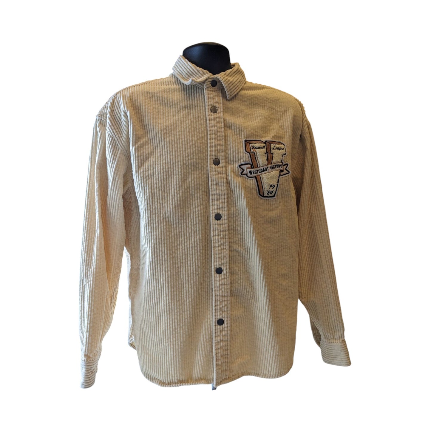 H&M Varsity Corduroy Shirt Jacket Mens Medium Snap Button Embroidered SF Tiger