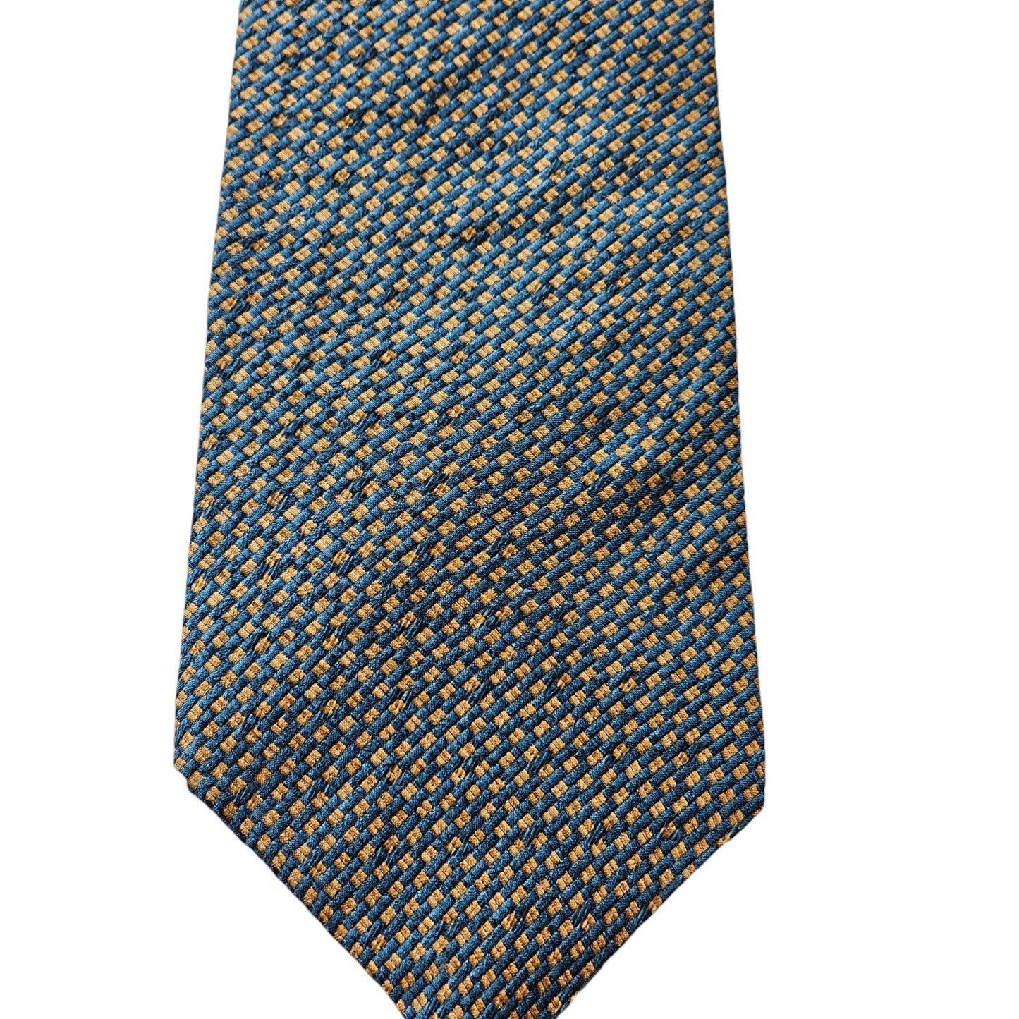 Nautica Mens Silk Tie Geometric Pattern Blue Gold Made Costa Rica Neckwear