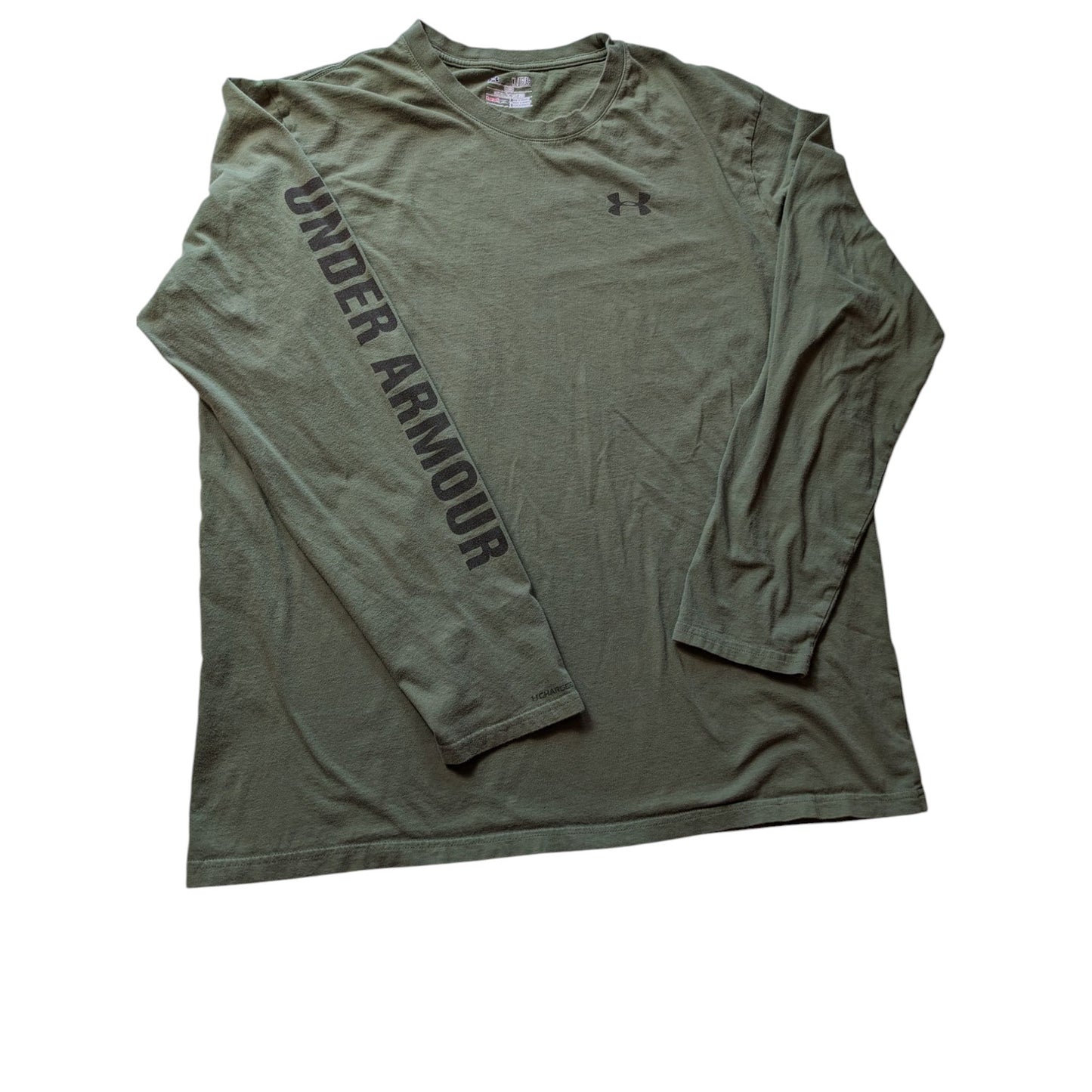 Under Armour Shirt Men XL Long Sleeve Loose Fit HeatGear Green Graphic Gym Eagle