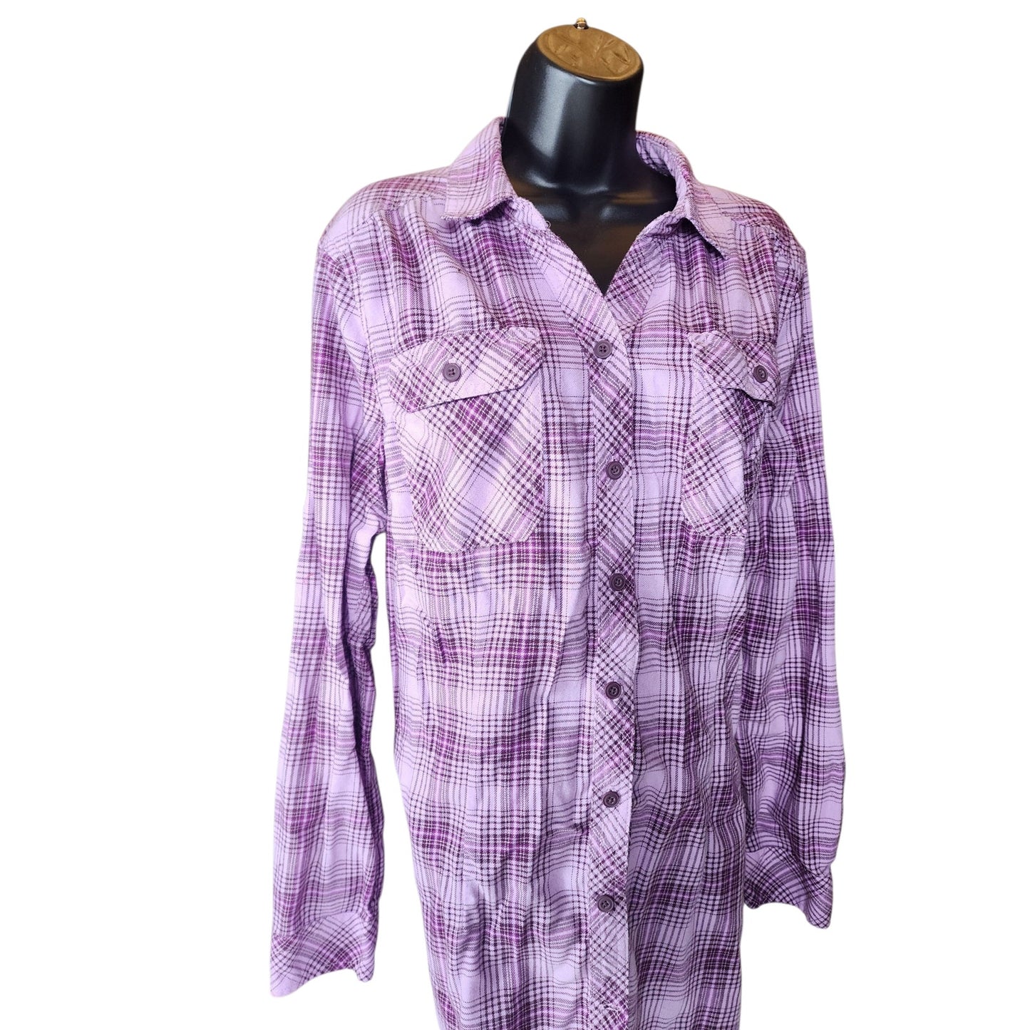 Duluth Trading Shirt Women XL Purple Plaid Button Front Long Sleeve Western Top