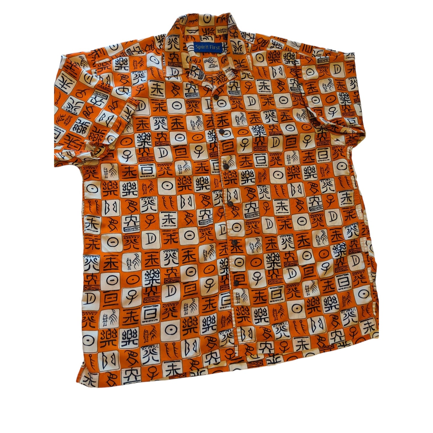 Spirit First Shirt Mens Large Tall Short Sleeve Hawaiian Abstract Bold Orange