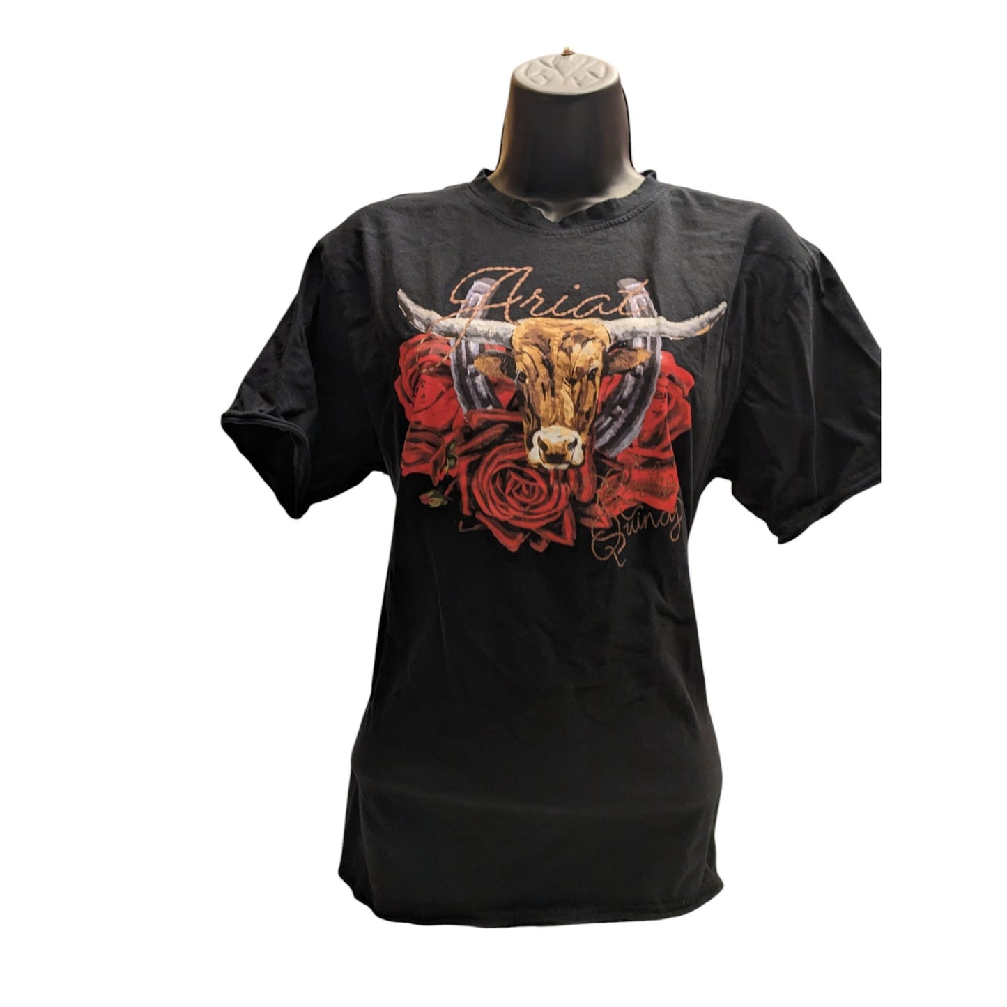 Ariat Western T Shirt Women Small Boyfriend Longhorn Roses Tee Rodeo Cowgirl Top