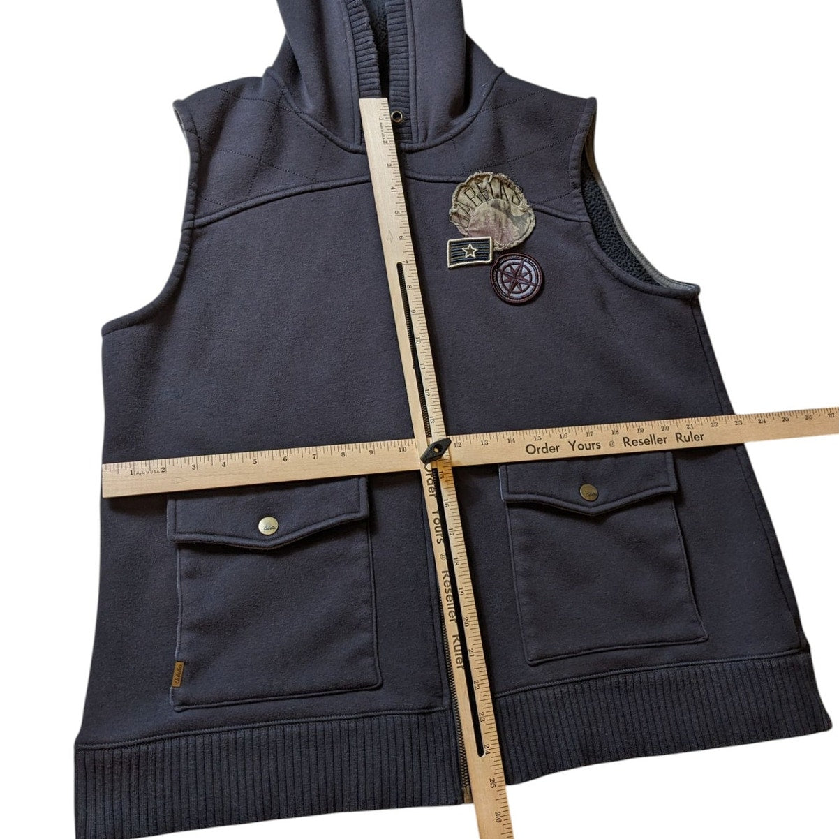 Cabelas Sleeveless Hoodie Vest Womens 2XL Mens XL Fleece Patches Streetwear Zip