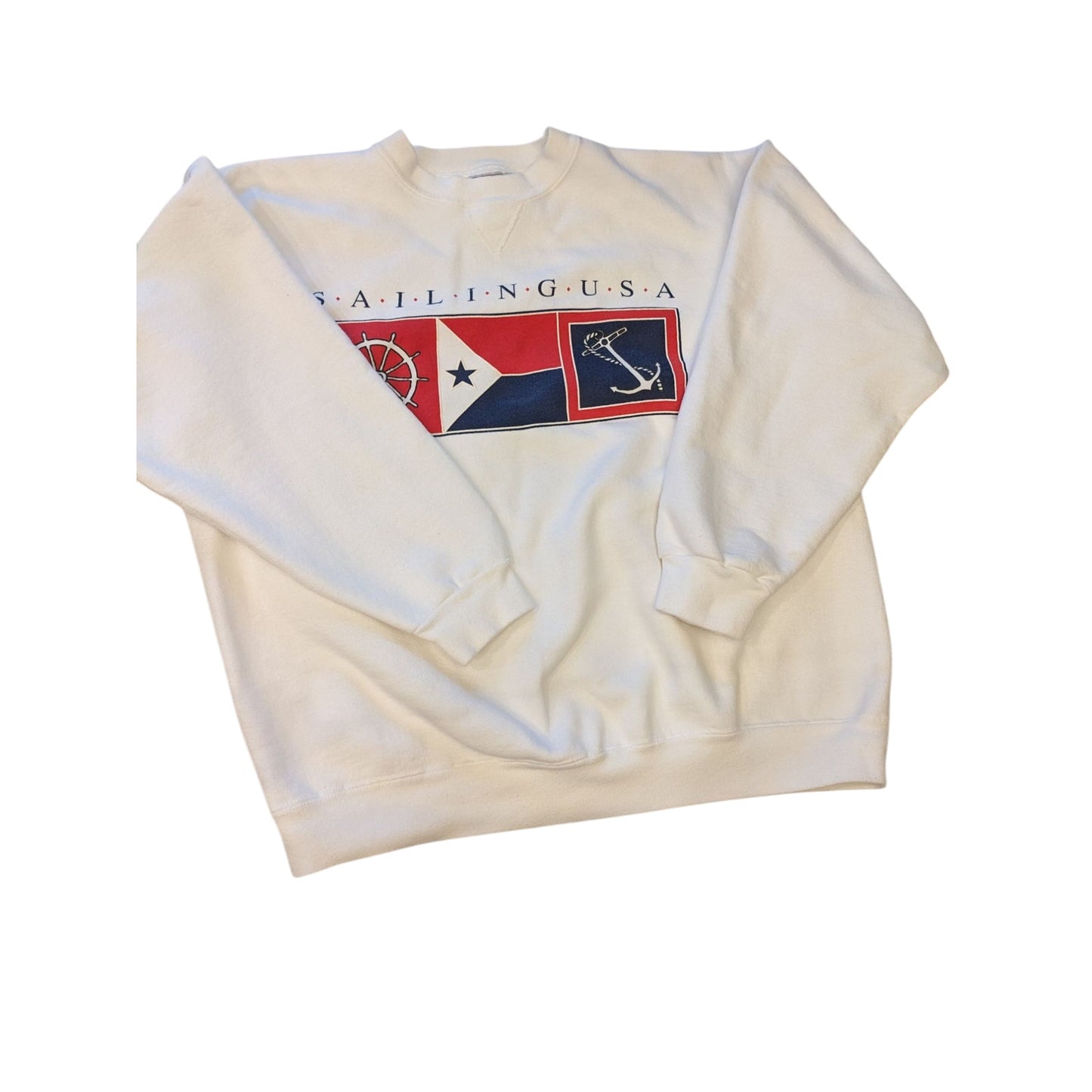 Vintage Galt Sand Sailing USA Sweatshirt Mens XL Crewneck Flag Anchor Pullover