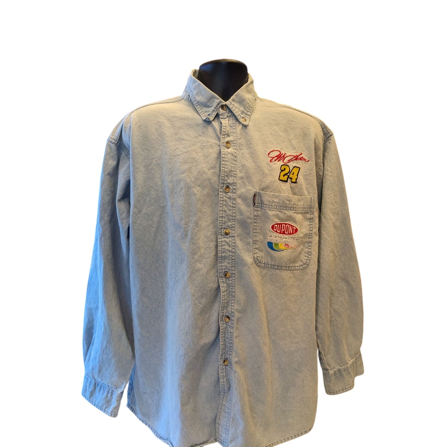 Vintage Jeff Gordon #24 DuPont Racing Mens XL Denim Button Up Shirt NASCAR