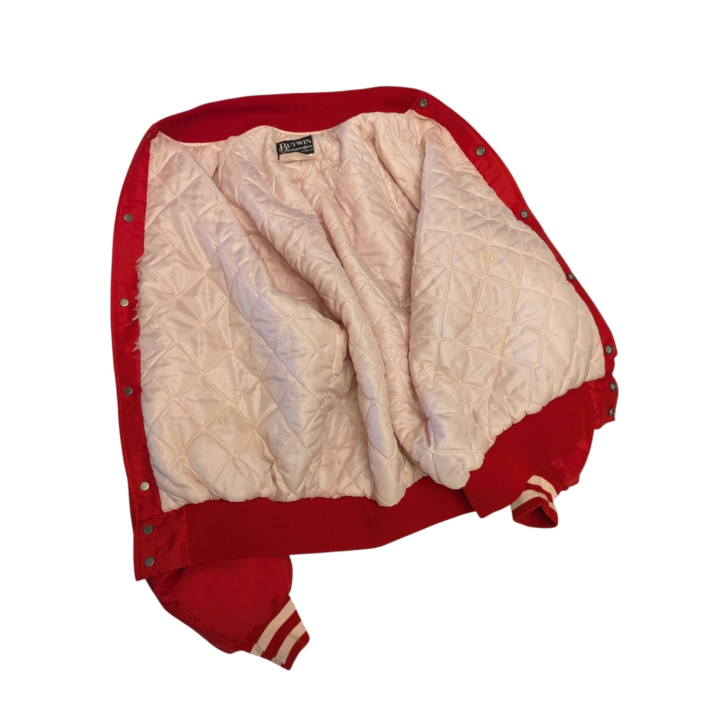 Vintage Butwin Red Satin Varsity Jacket Adult Large USA Snap Front Preppy