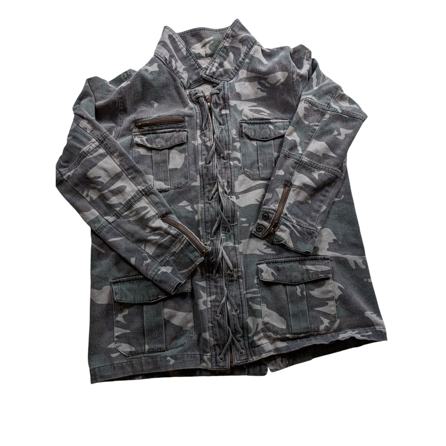 BKE Camo Utility Jacket Womens Large Military Style Zip Up Field Coat Sweatshirt