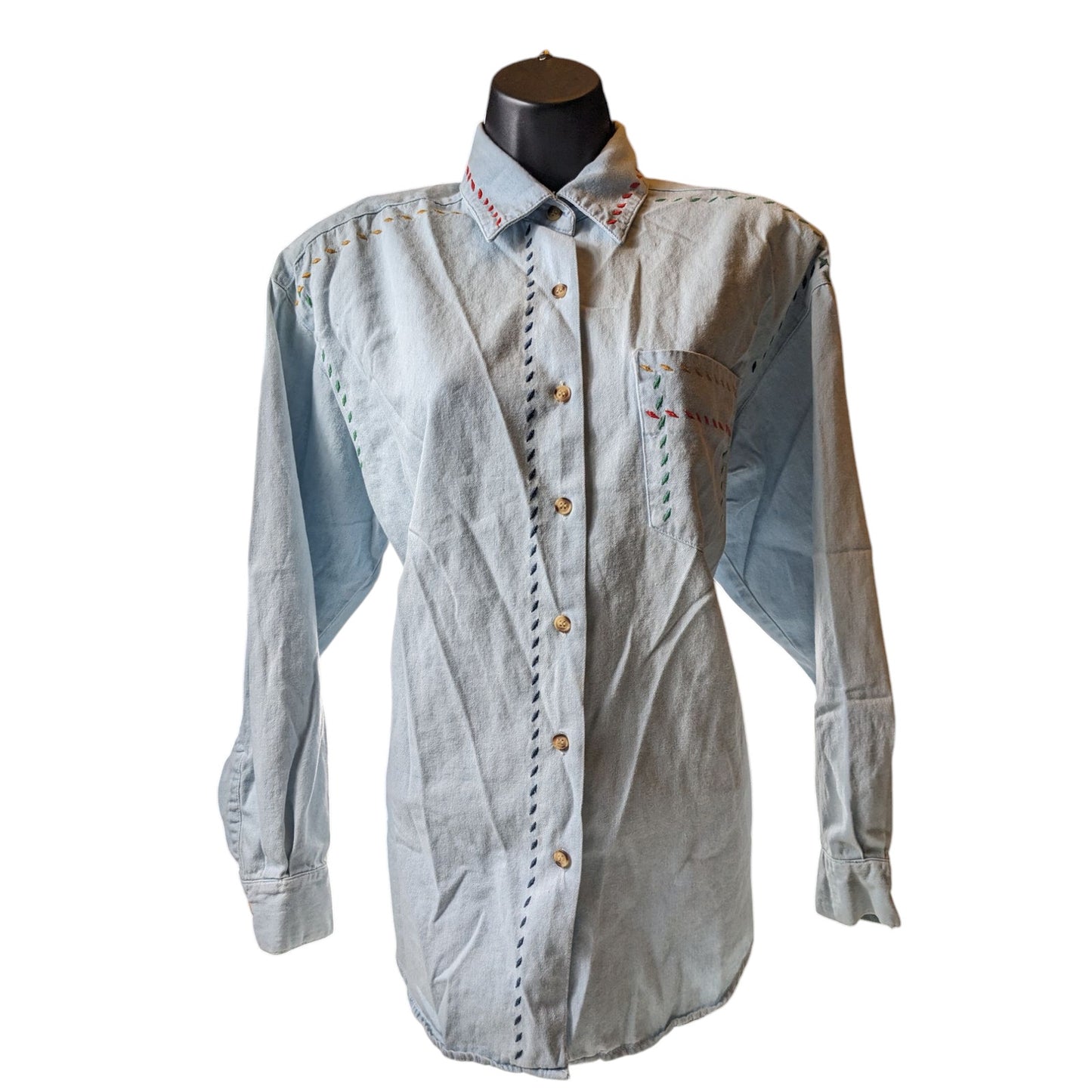 Vintage Solutions Denim Style Shirt Women Medium Embroidered Button Boho Western