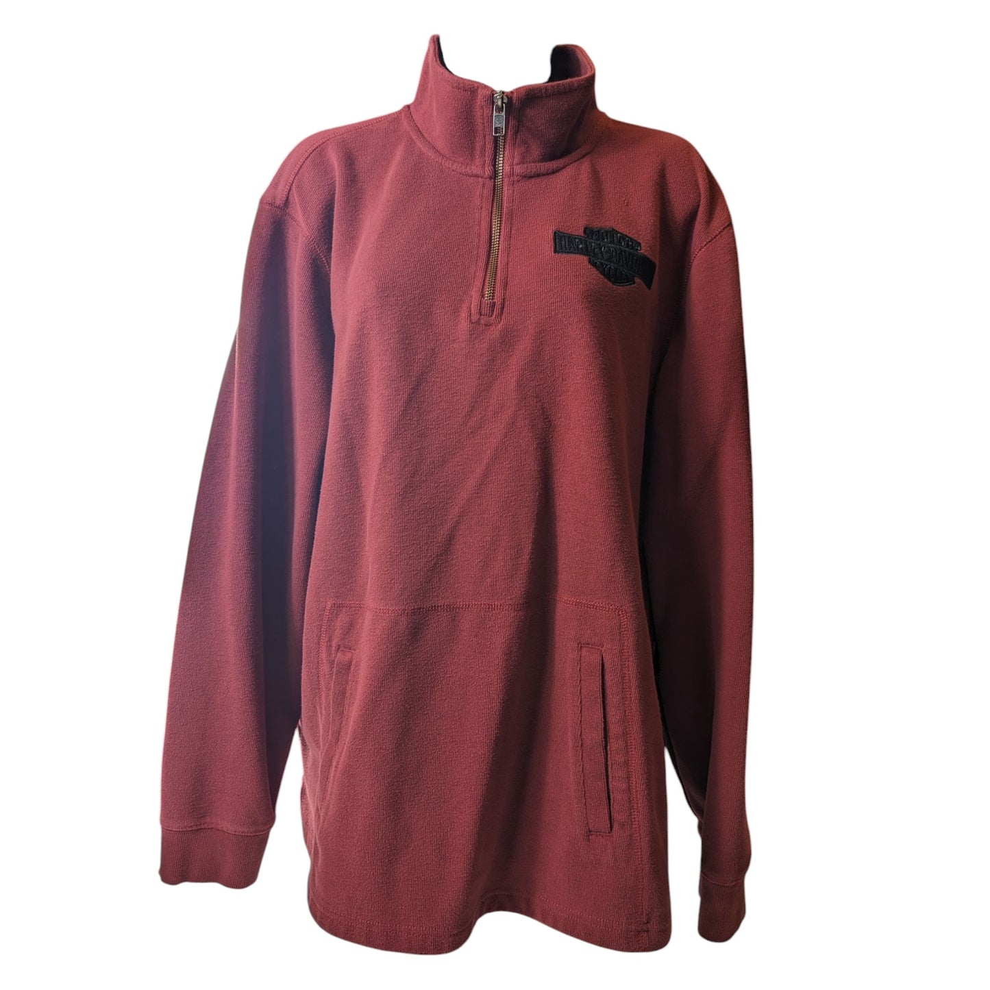 Harley Davidson Sweatshirt Men XL Fitted Women XL Zip Pullover Burgundy Maroon