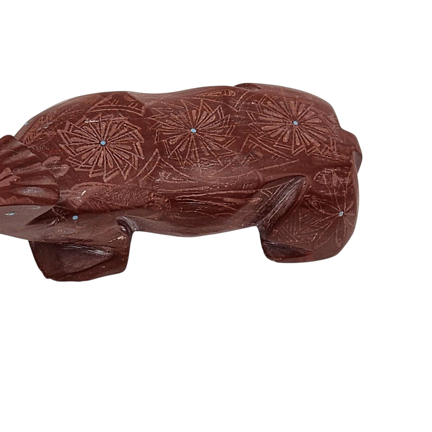 Native American Zuni Bear Fetish Derrick Kaamasee Pipestone Carving Turquoise 4"