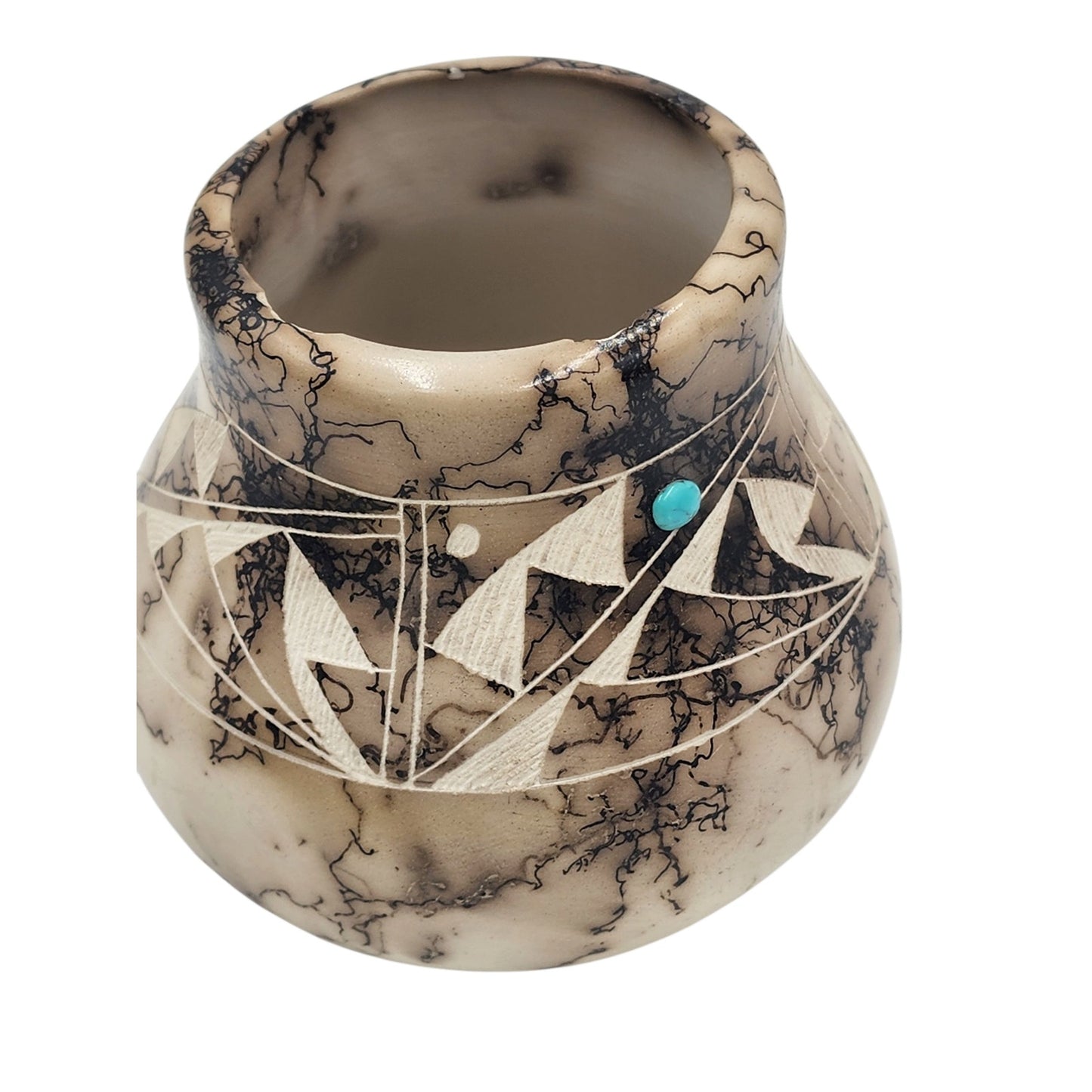 Native American Horsehair Pottery Vase Signed Navajo Turquoise Southwest 4.5"