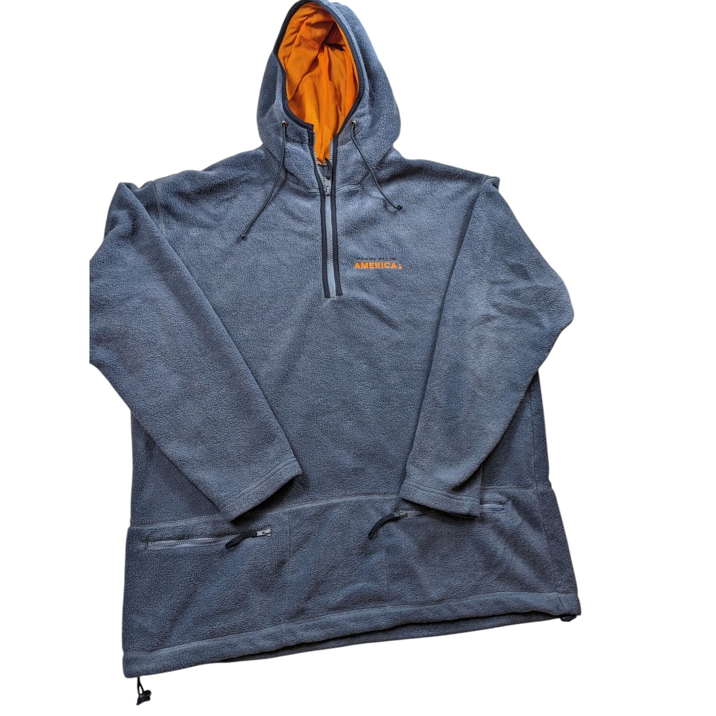 Perry Ellis Hoodie Mens Large Fleece Pullover Jacket Blue Zip Pockets Sweatshirt