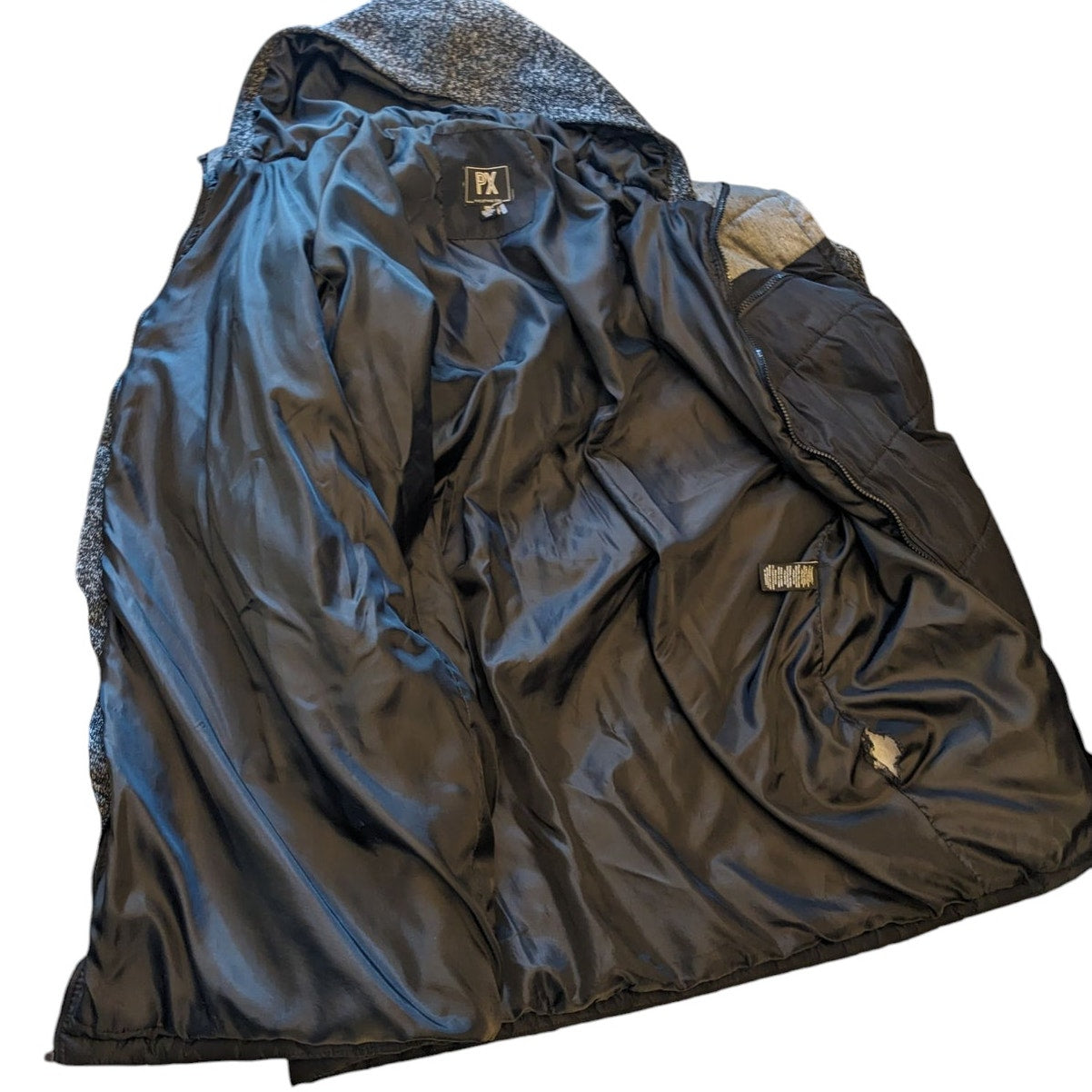 PX Clothing Jacket Mens 3XLT Hooded Puffer Full Zip Gray Black Colorblock Hoodie