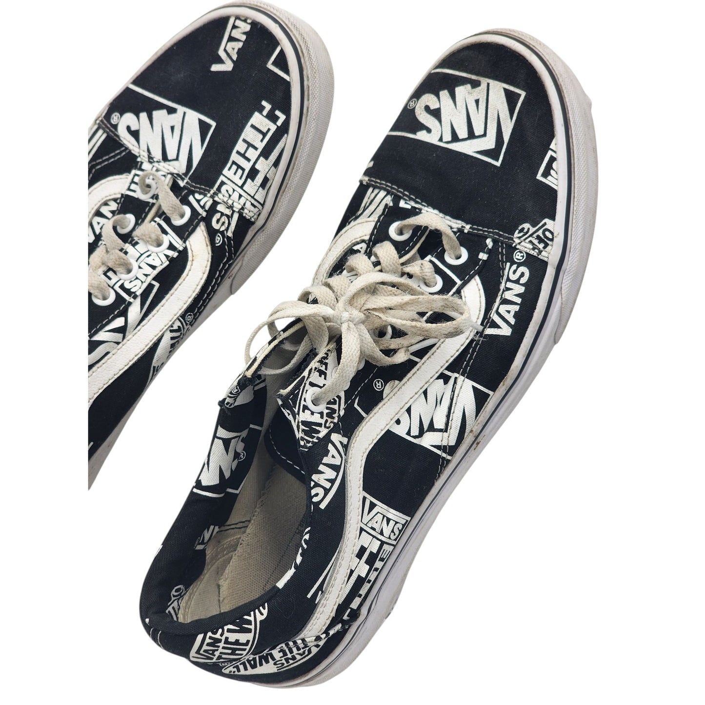 Vans Shoes Black White Print Sneakers Mens 12 Low Top Skate Streetwear 500714