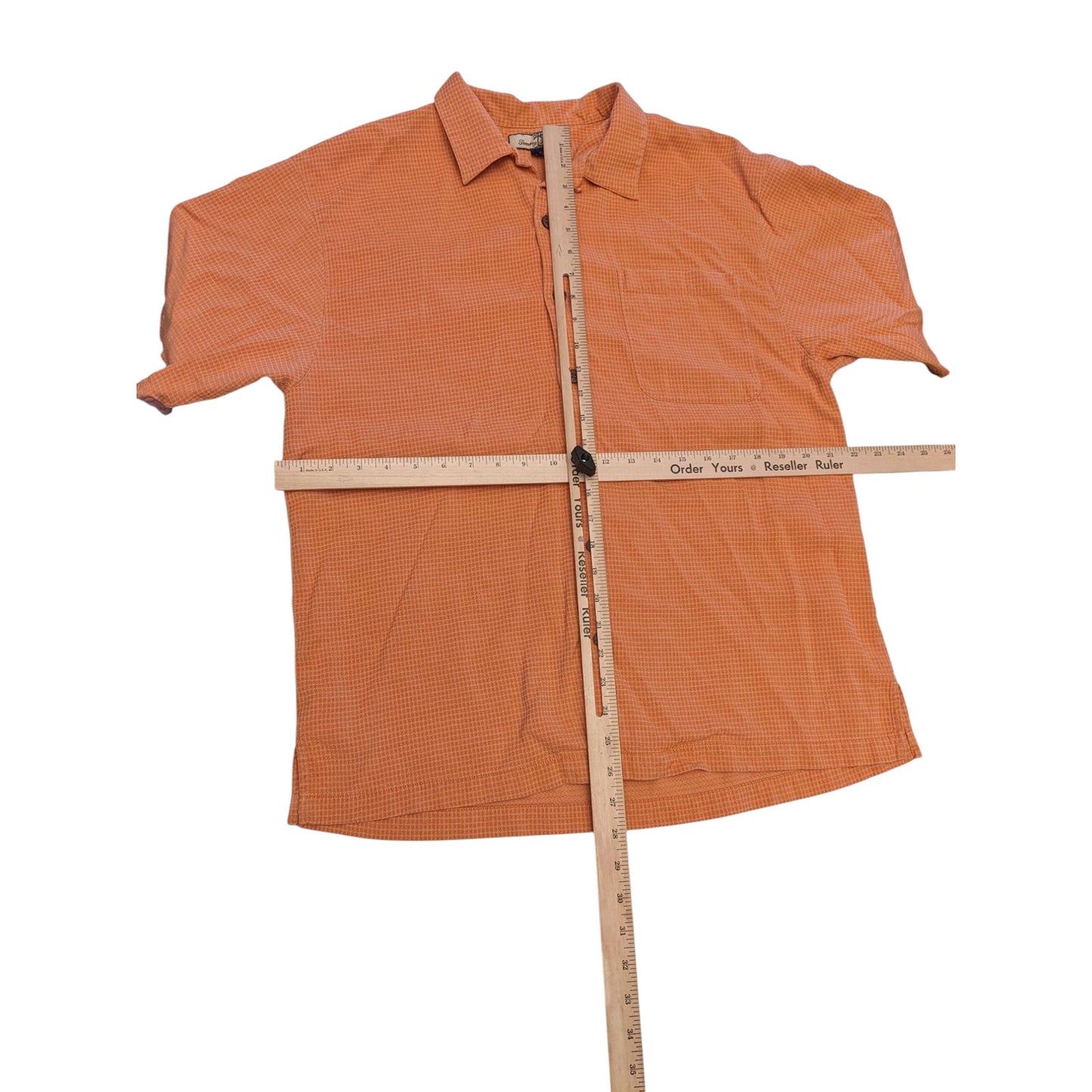 Tommy Bahama Silk Shirt Mens Large Orange Check Short Sleeve Button Beach Resort