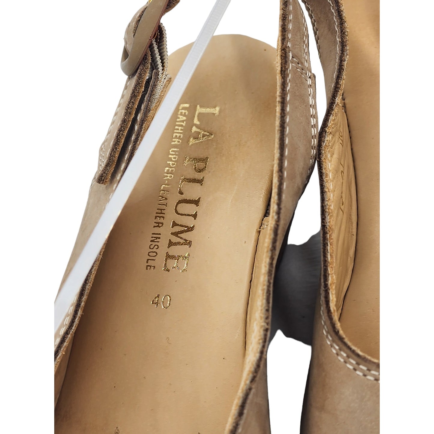 La Plume Sandals Women 9 40 EU Leather Peep Toe Slingback Wedge Adjustable strap