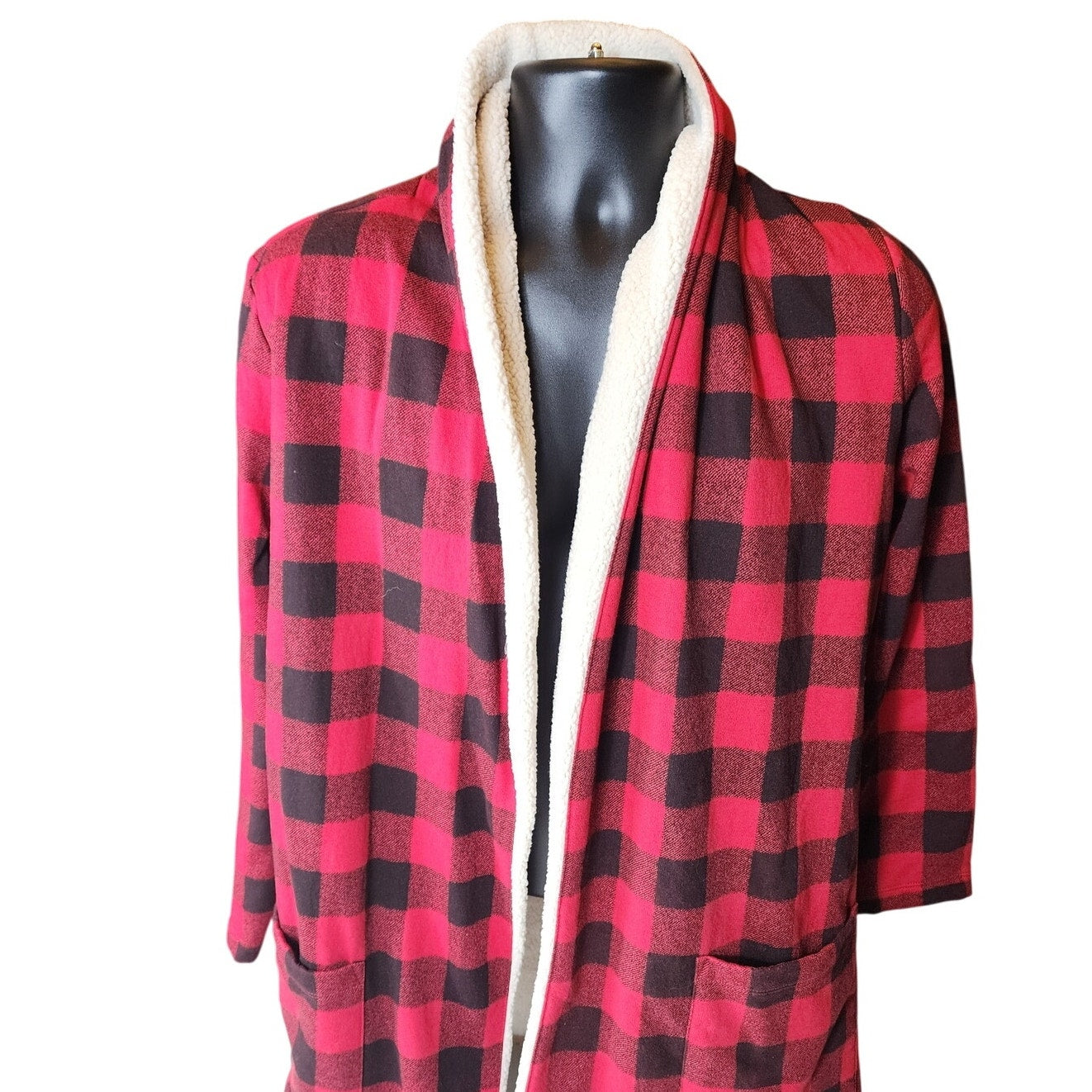 Eddie Bauer Buffalo Plaid Sherpa Lined Open Jacket Medium Cabin Flannel Shacket