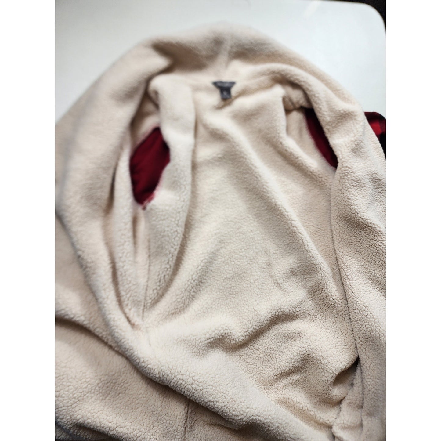 Eddie Bauer Buffalo Plaid Sherpa Lined Open Jacket Medium Cabin Flannel Shacket