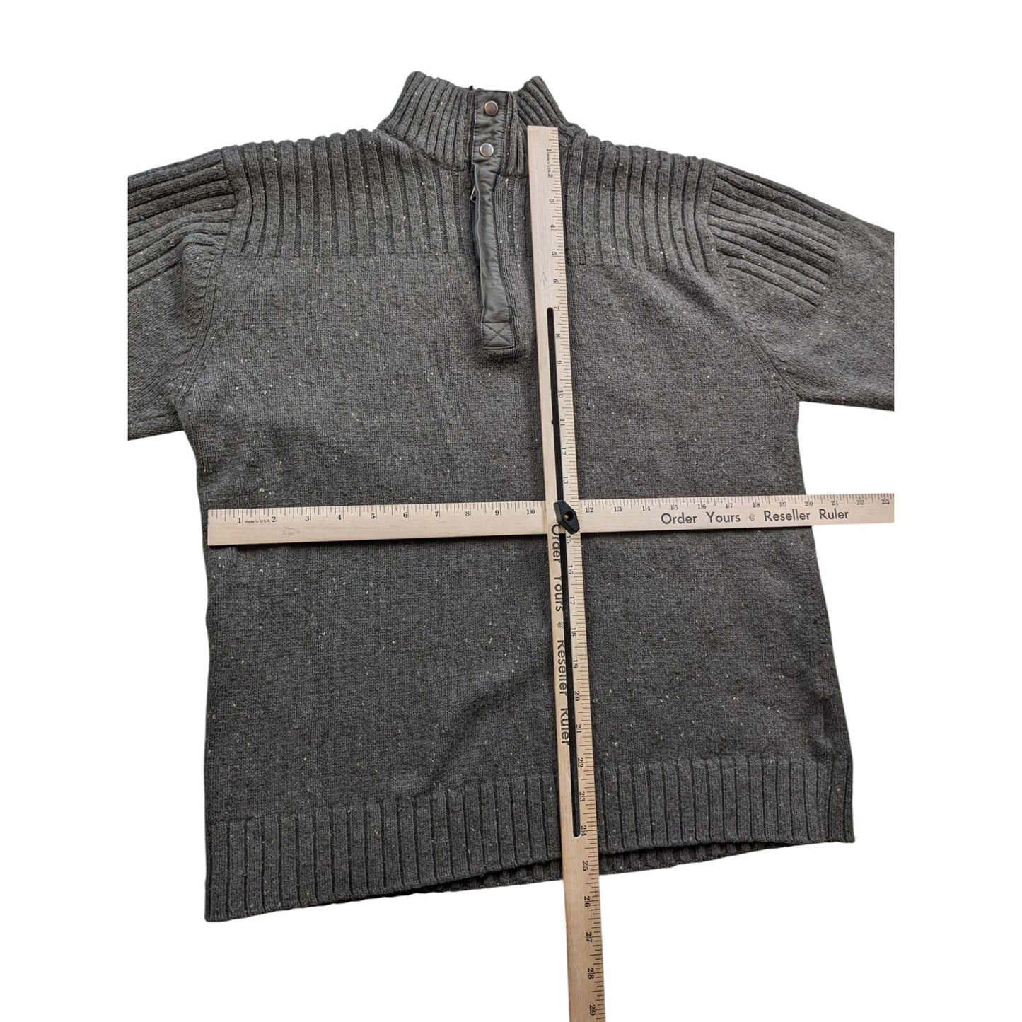 Columbia Sweater Mens Medium XCO Quarter Snap Gray Wool Blend Pullover Mock Neck