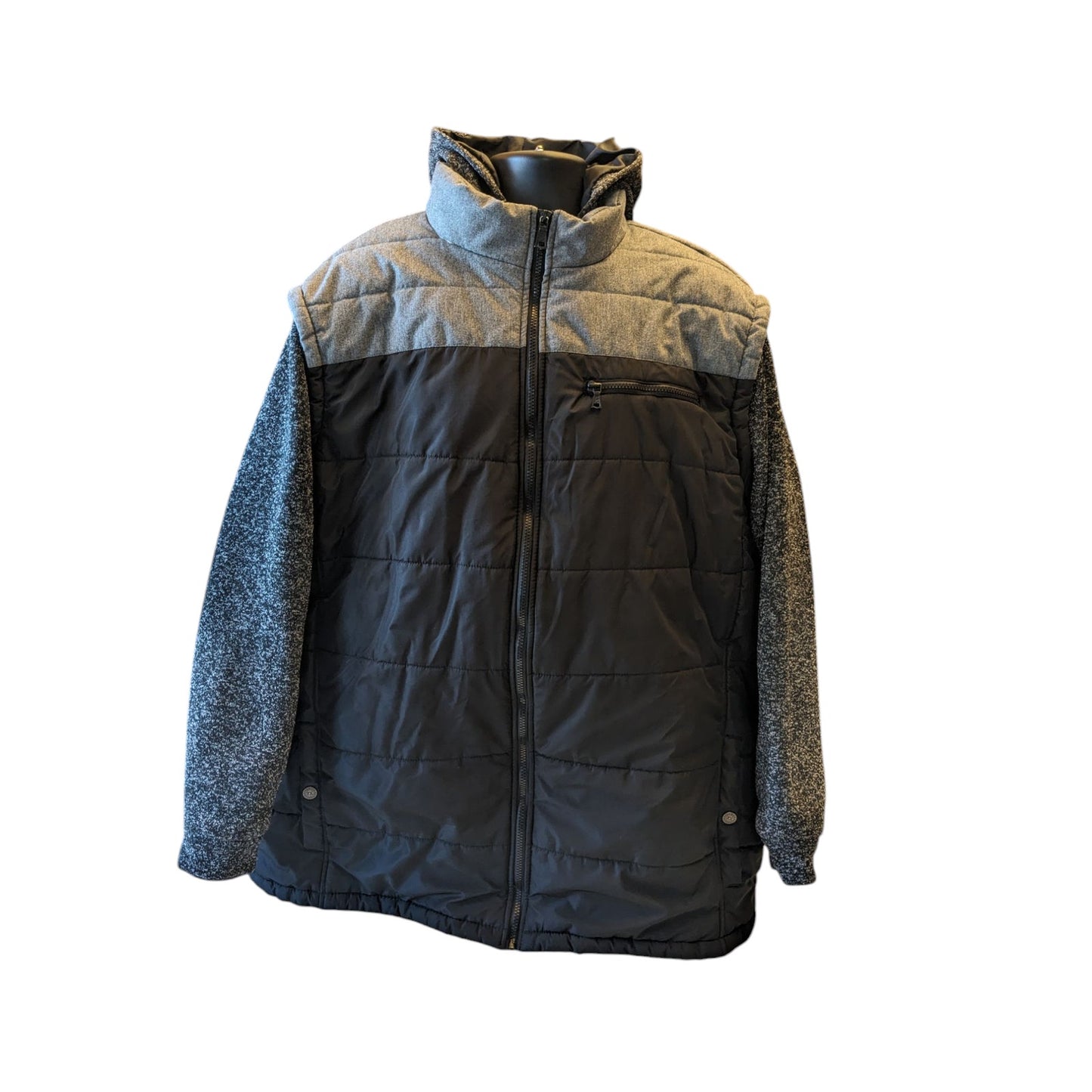 PX Clothing Jacket Mens 3XLT Hooded Puffer Full Zip Gray Black Colorblock Hoodie