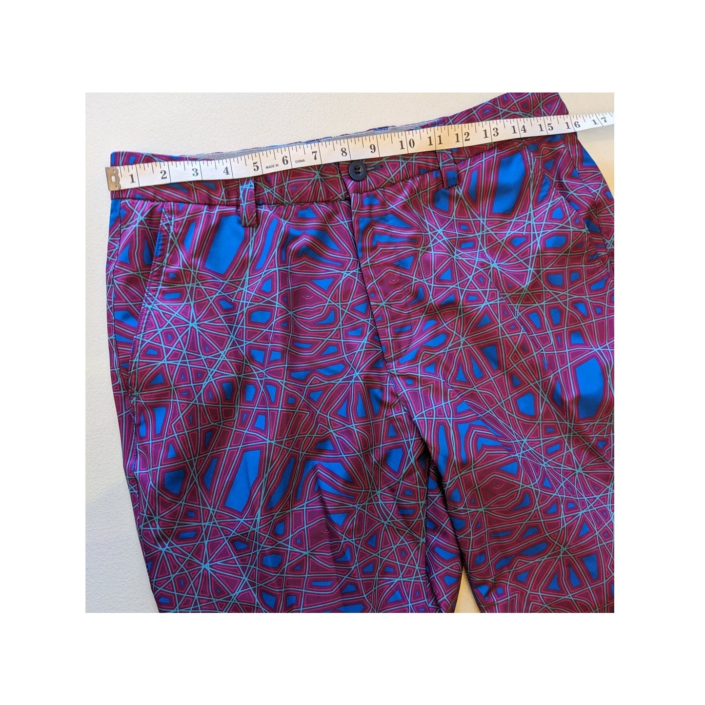 Hreski Golf Pants Mens 32 Bold Purple Blue Abstract Geometric Polyester Spandex