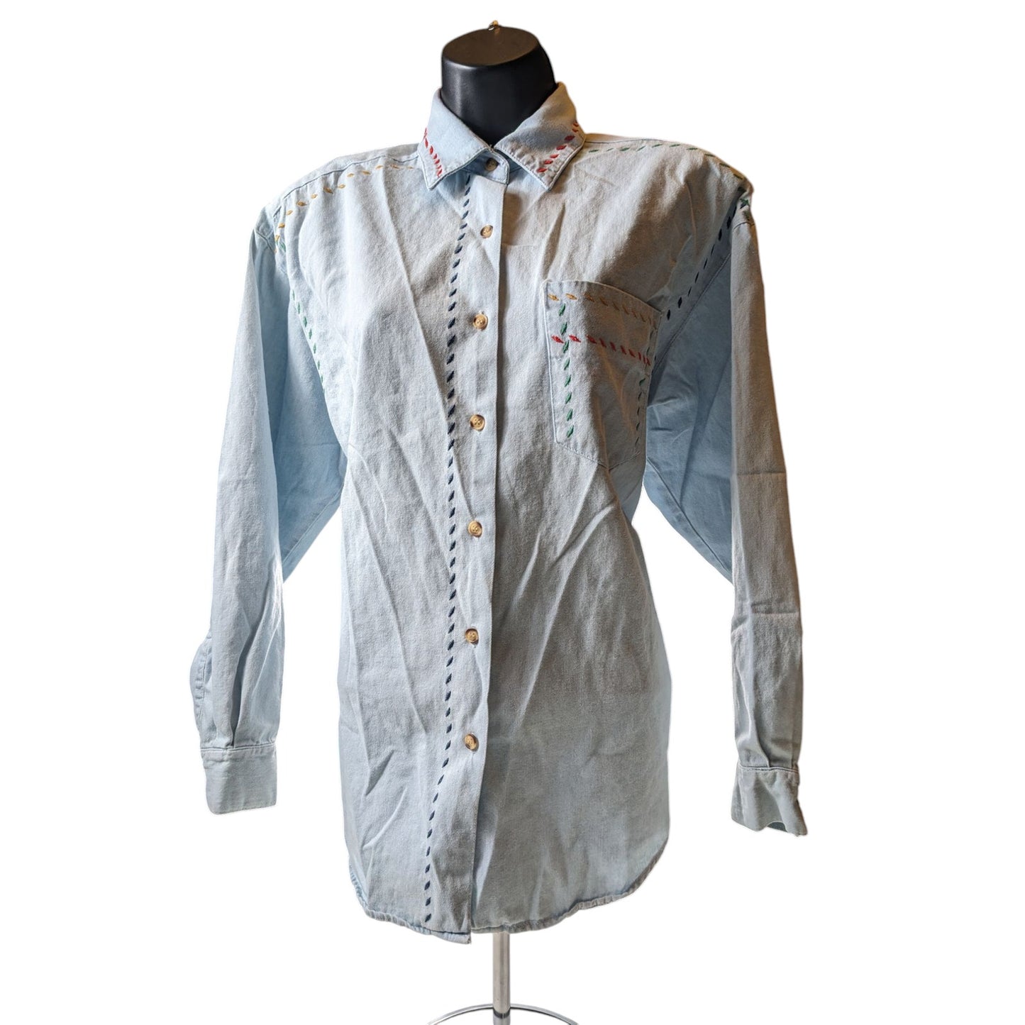 Vintage Solutions Denim Style Shirt Women Medium Embroidered Button Boho Western