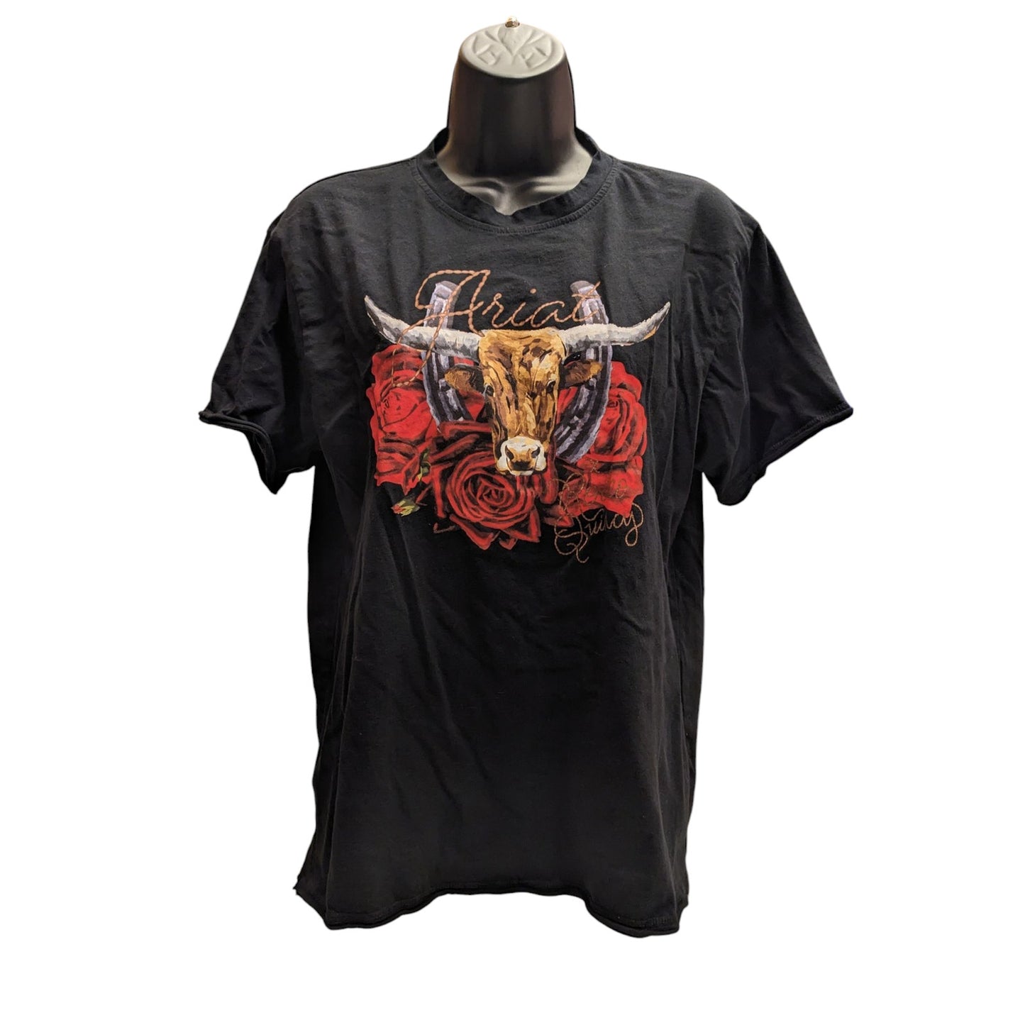 Ariat Western T Shirt Women Small Boyfriend Longhorn Roses Tee Rodeo Cowgirl Top