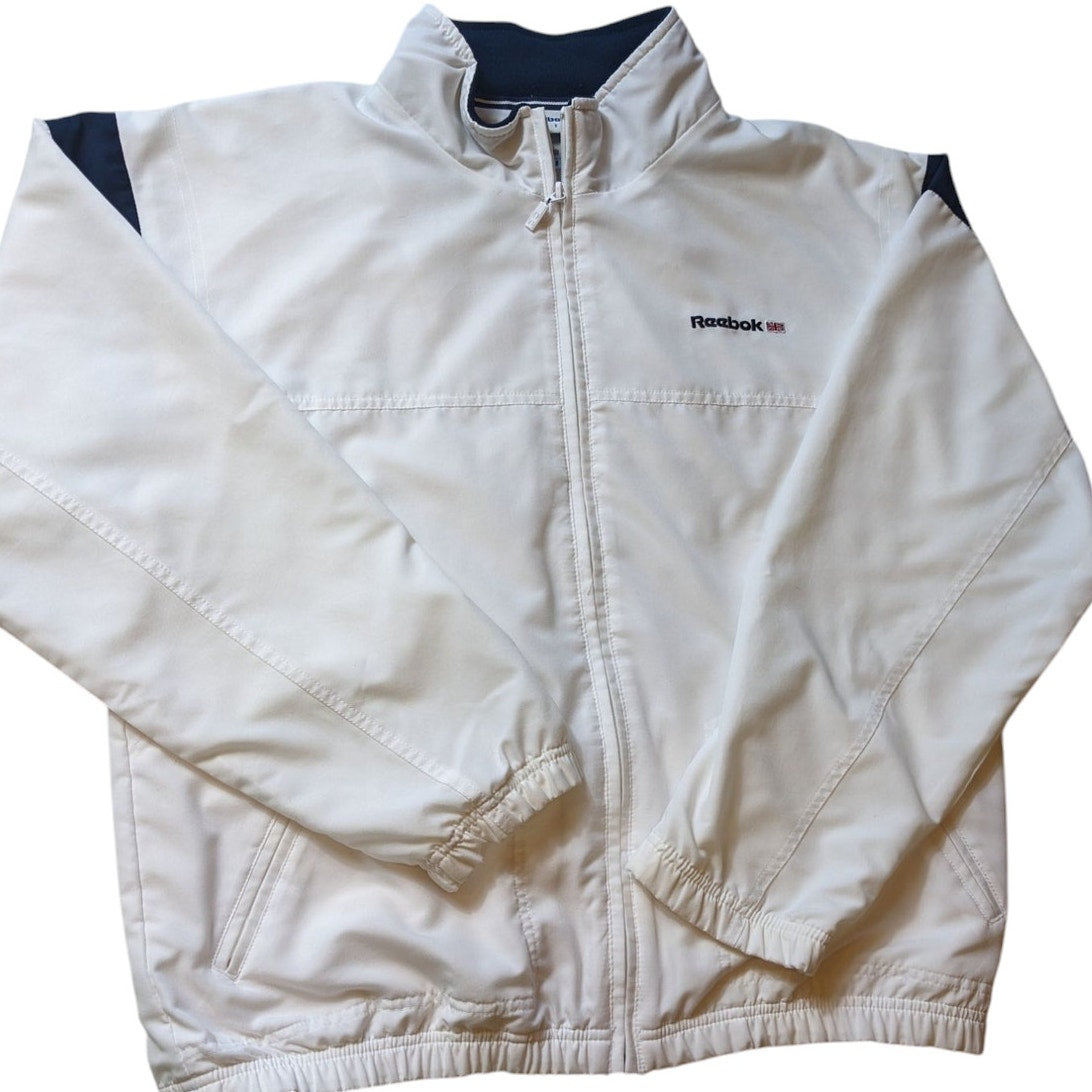 Reebok Classic Track Jacket Womens XL White Navy Full Zip Windbreaker Sporty