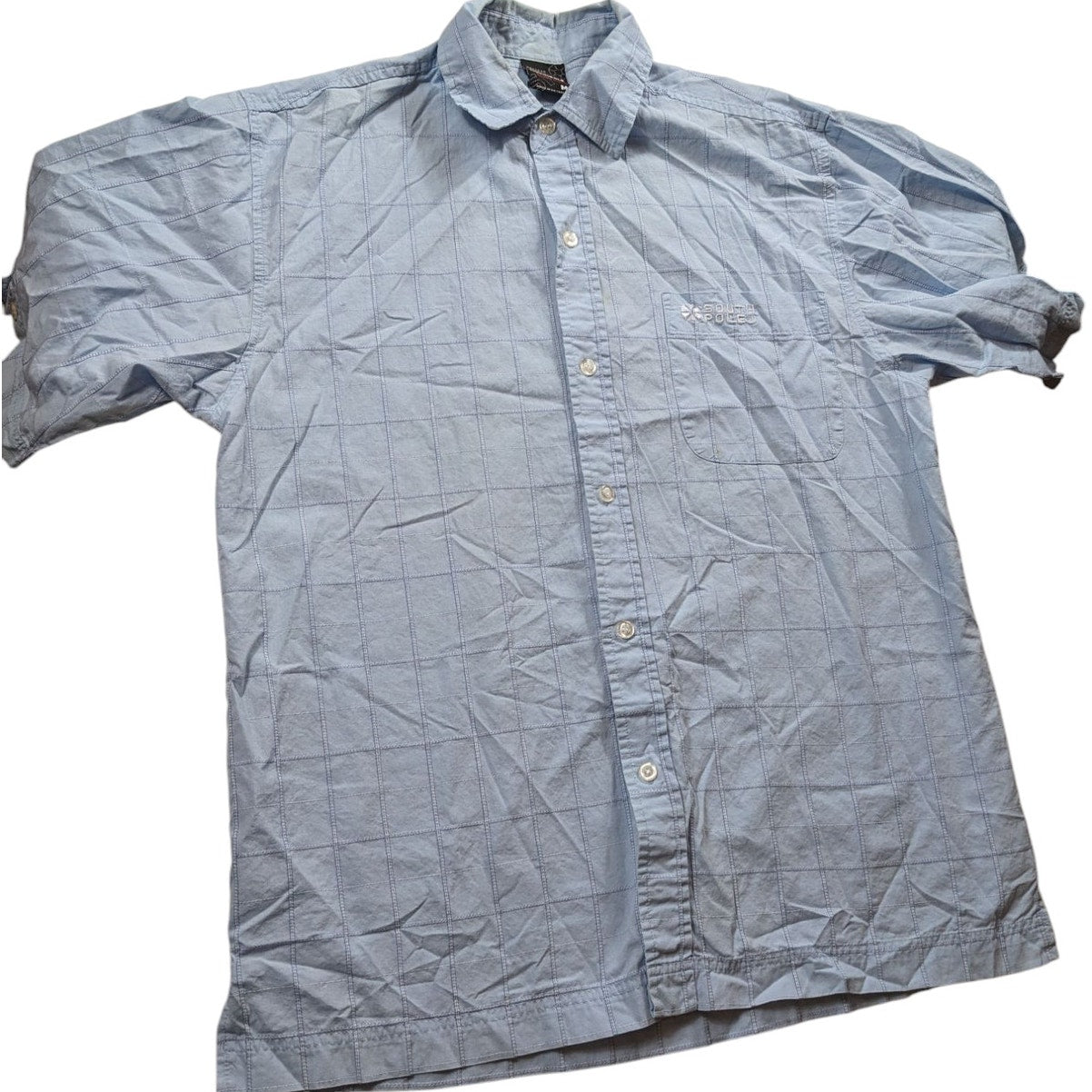 Southpole Shirt Mens Medium Short Sleeve Button Up Checkered Grid Pattern Plaid