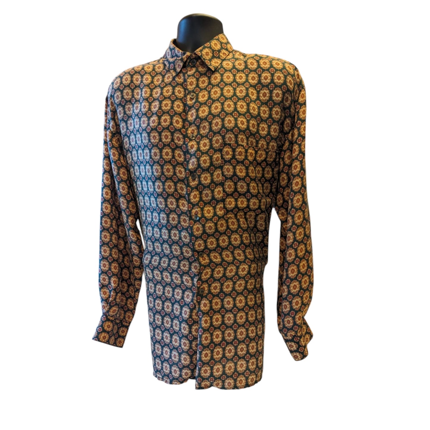 Robert Stock Silk Shirt Men Large Vintage Long Sleeve Button Geometric Paisley
