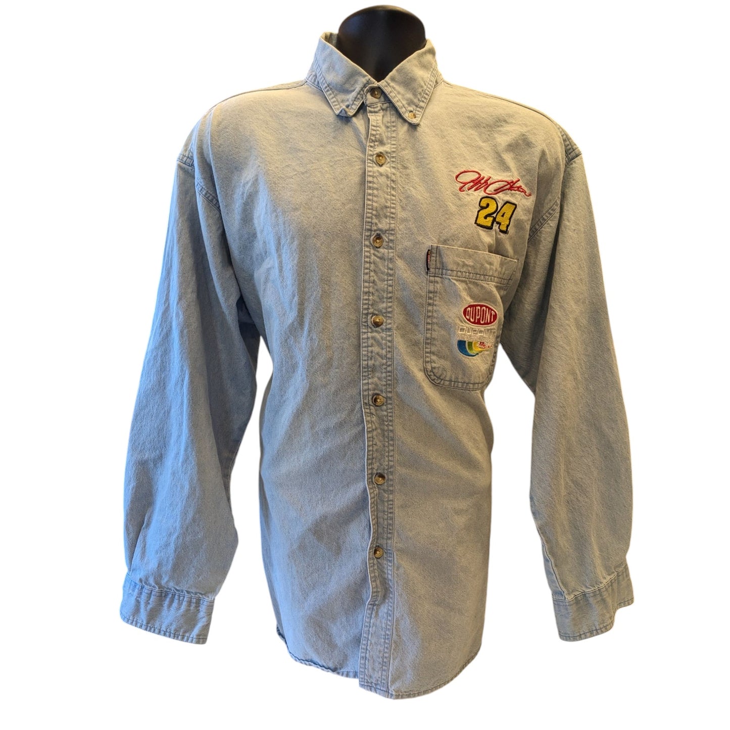 Vintage Jeff Gordon #24 DuPont Racing Mens XL Denim Button Up Shirt NASCAR