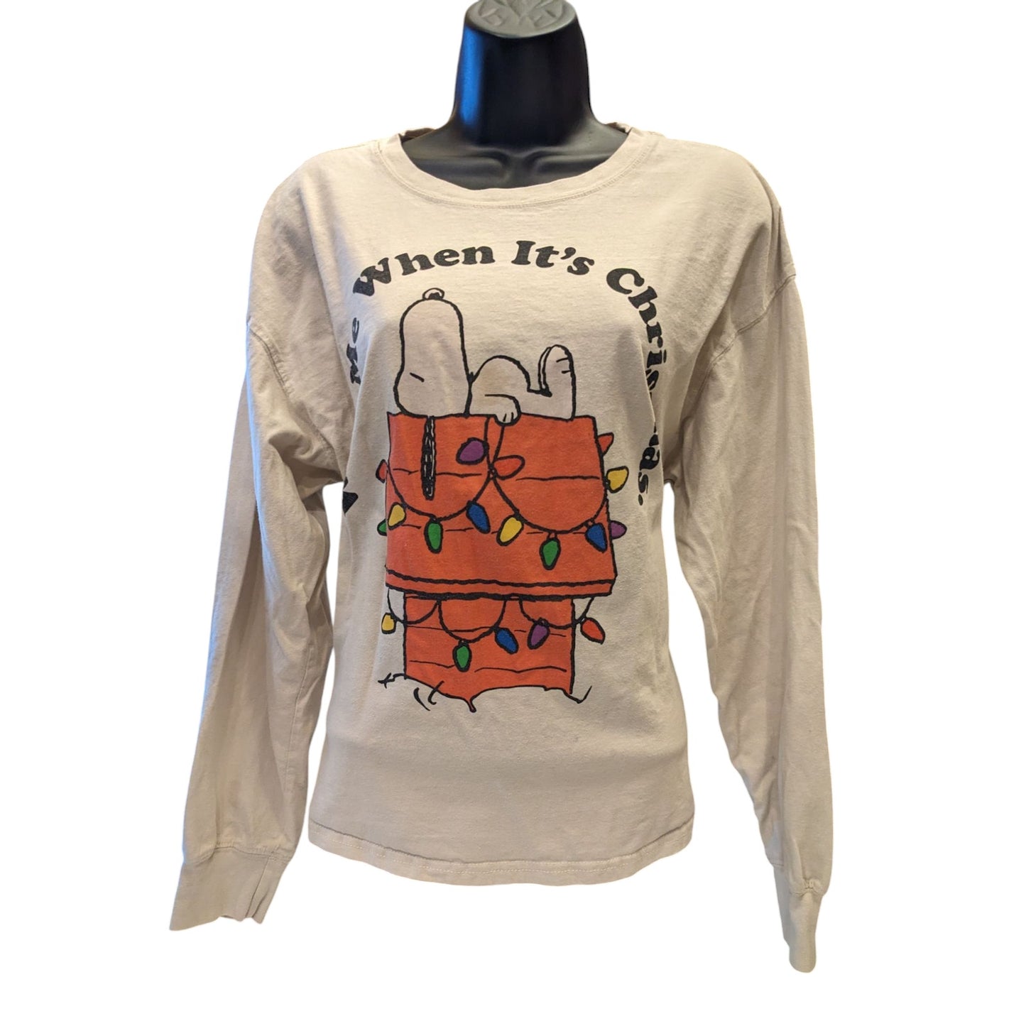 Peanuts Snoopy Christmas Shirt Large Long Sleeve Holiday Doghouse Graphic Tee