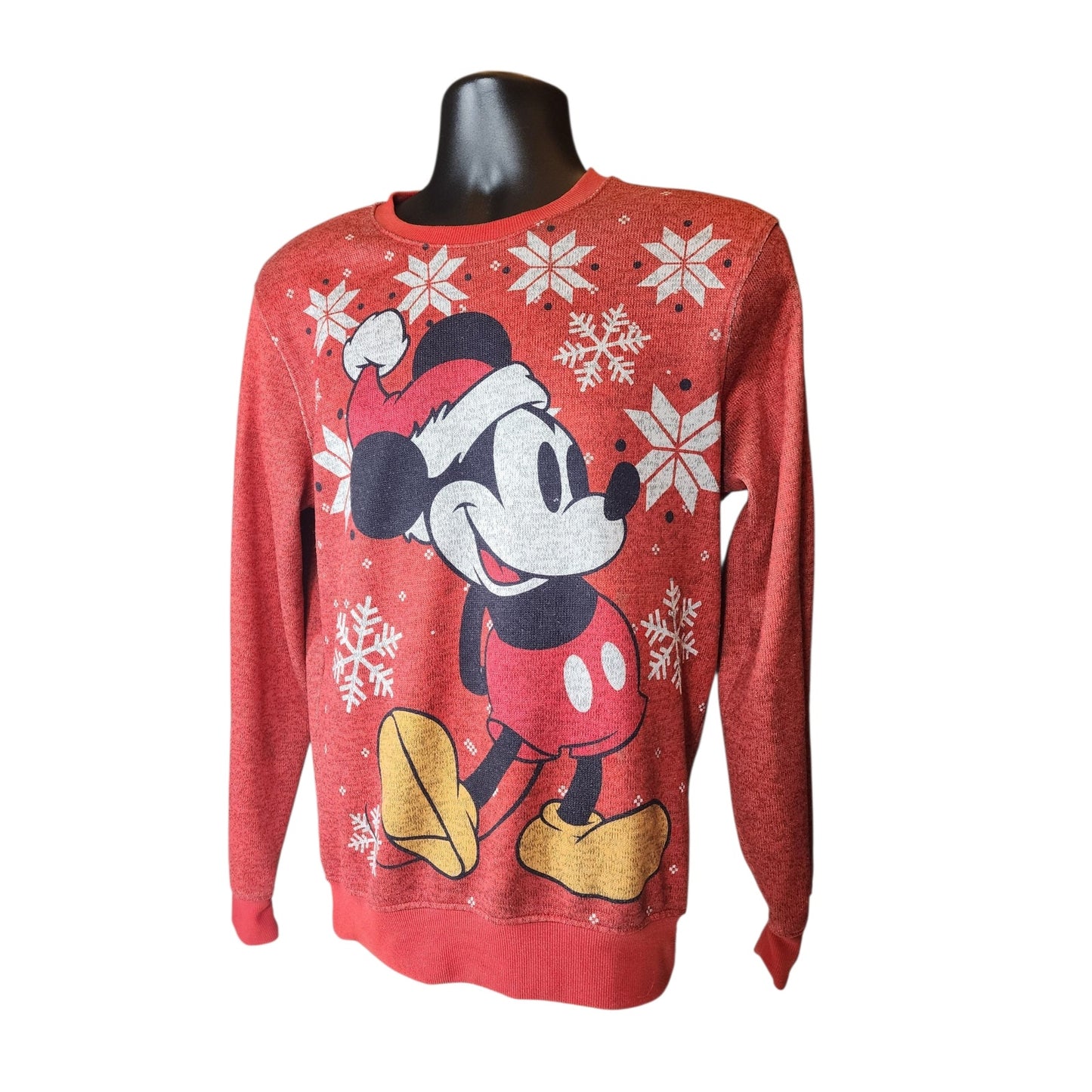 Disney Mickey Christmas Sweater Men Small Womens Medium Santa Hat Snowflake Ugly