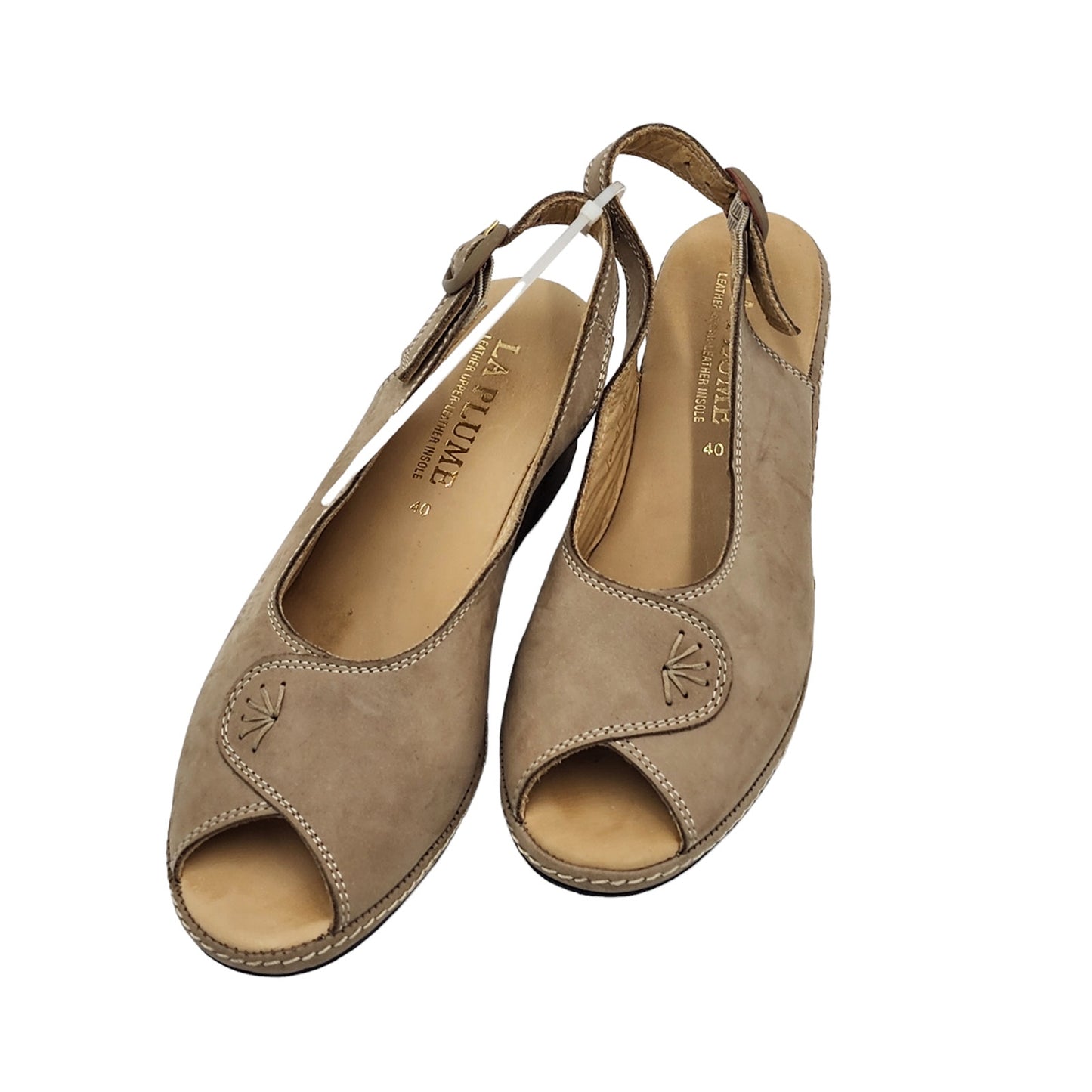 La Plume Sandals Women 9 40 EU Leather Peep Toe Slingback Wedge Adjustable strap