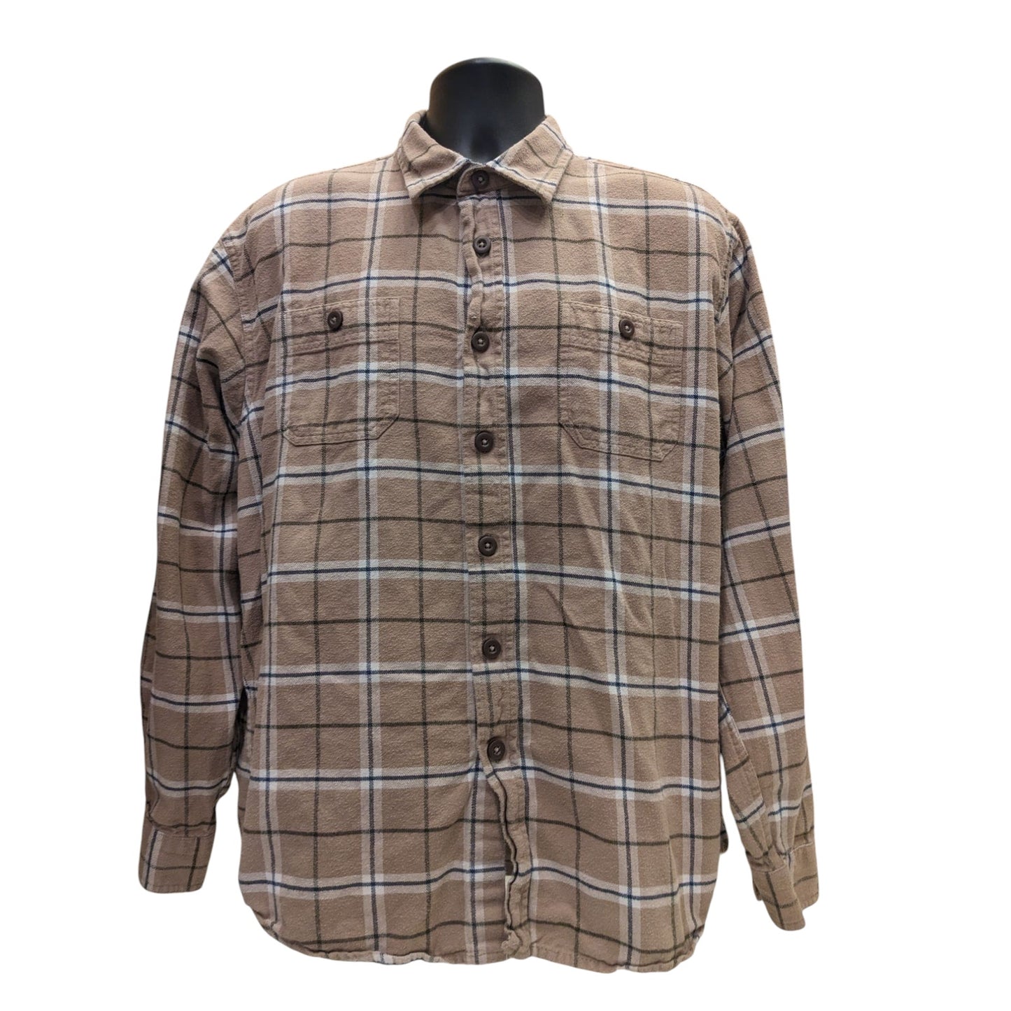Wrangler Mens XL Brown Flannel Shirt Long Sleeve Button Down Plaid Workwear
