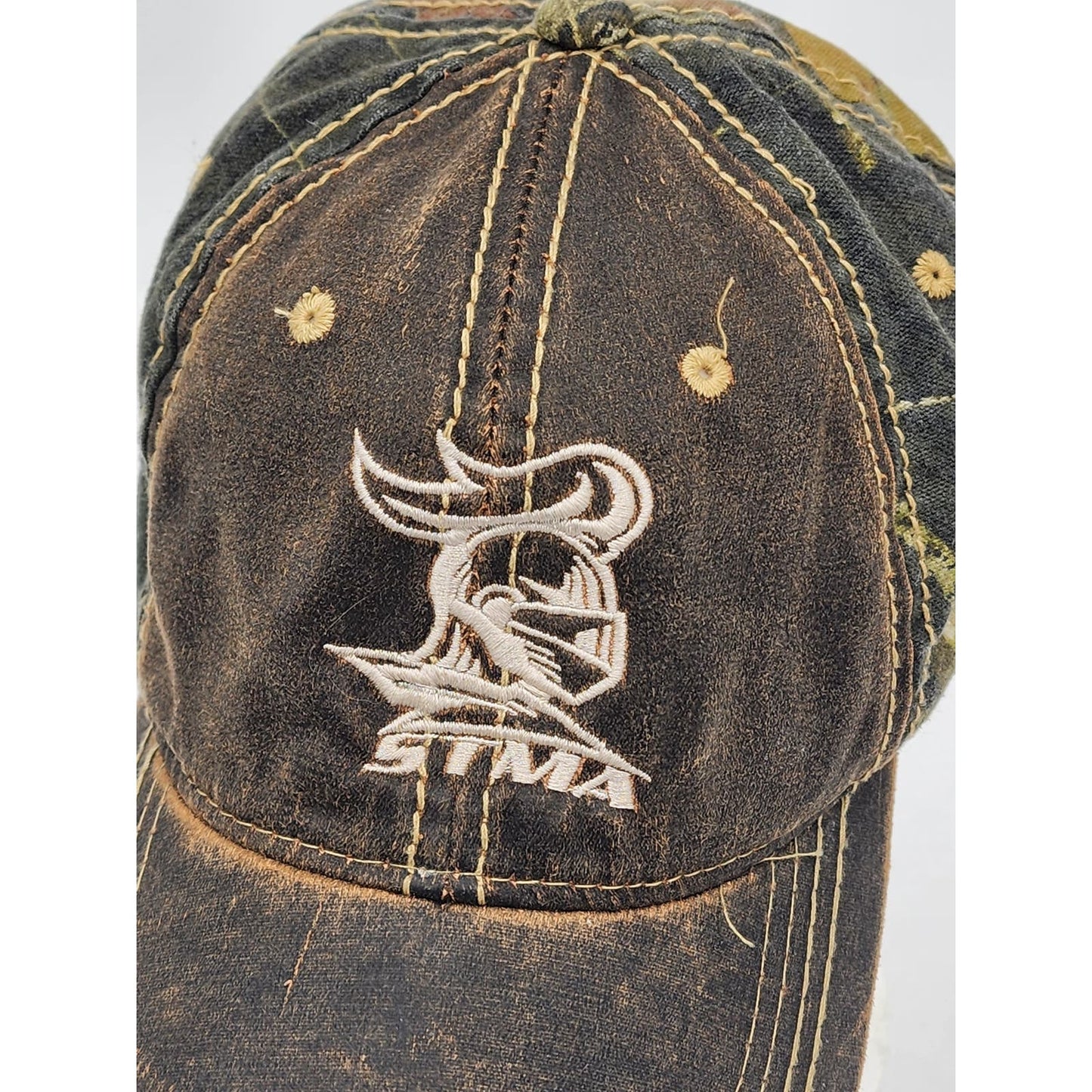 Port Authority Hat STMA Knights Baseball Cap Camo Distressed Adjustable Strap
