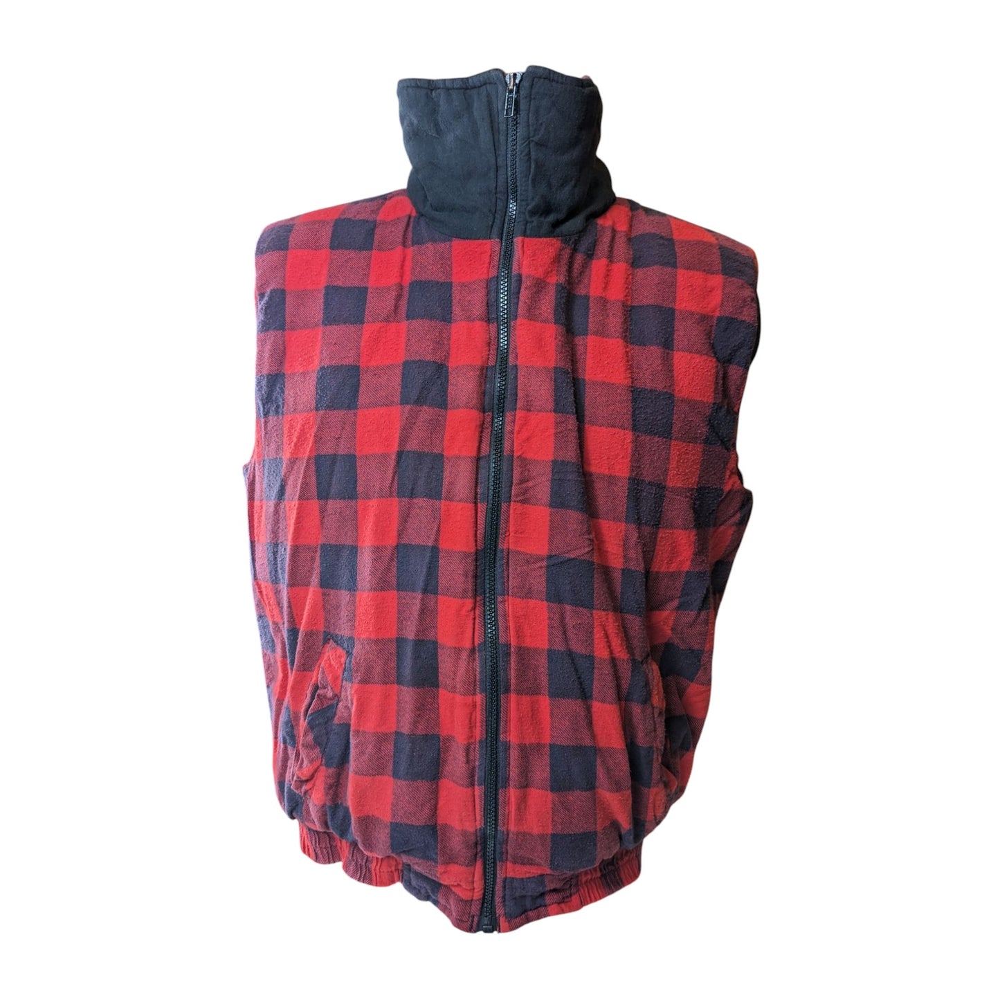 GreatLand Vest Men Medium Buffalo Plaid Flannel Fleece Sleeveless Zip Lumberjack