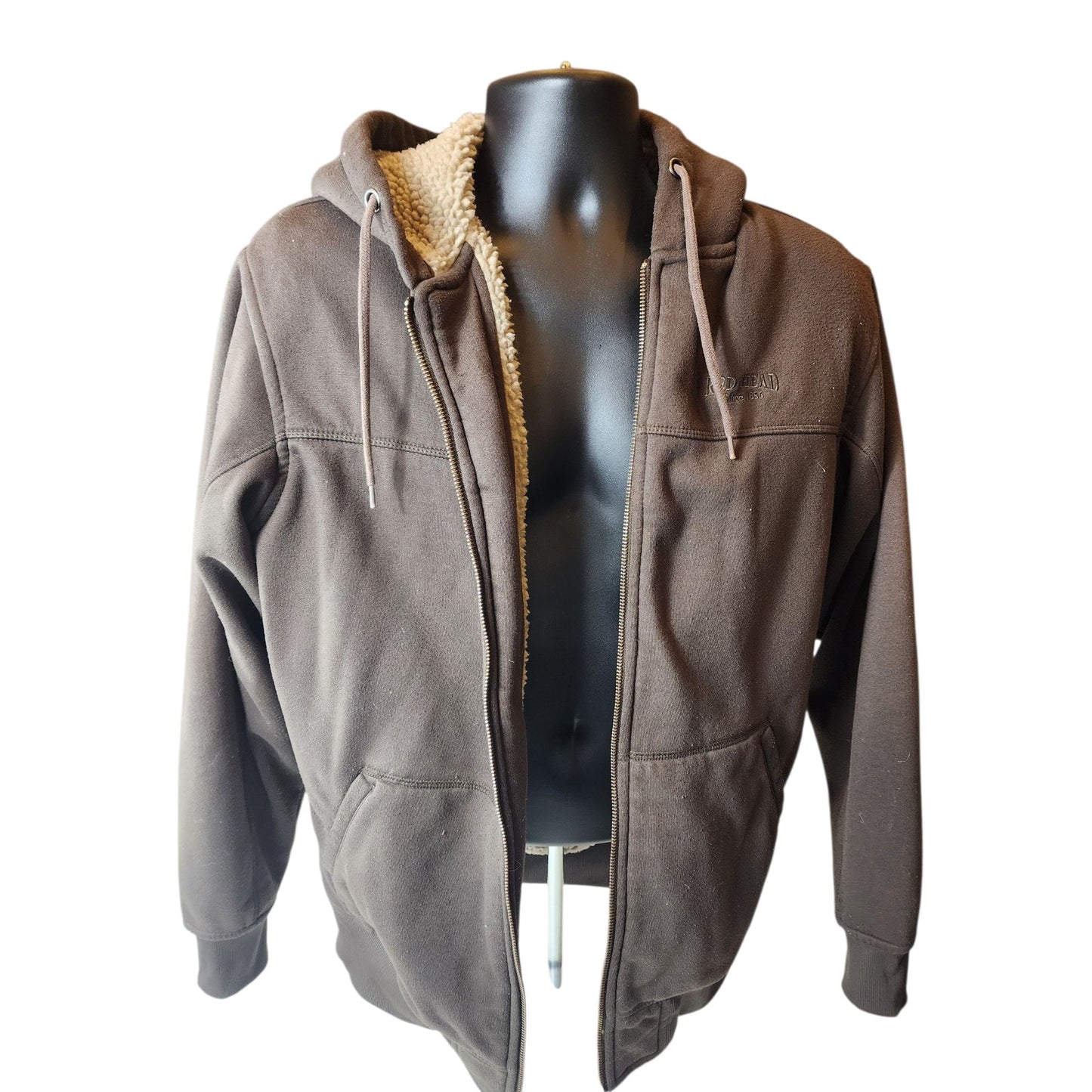 Red Head Sherpa Full Zip Hoodie Mens Medium Fleece Jacket Warm Hunting Workwear