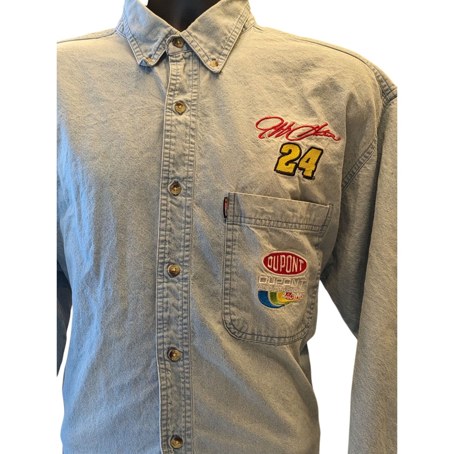 Vintage Jeff Gordon #24 DuPont Racing Mens XL Denim Button Up Shirt NASCAR