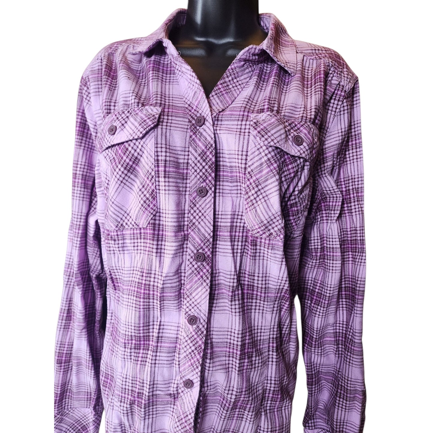 Duluth Trading Shirt Women XL Purple Plaid Button Front Long Sleeve Western Top
